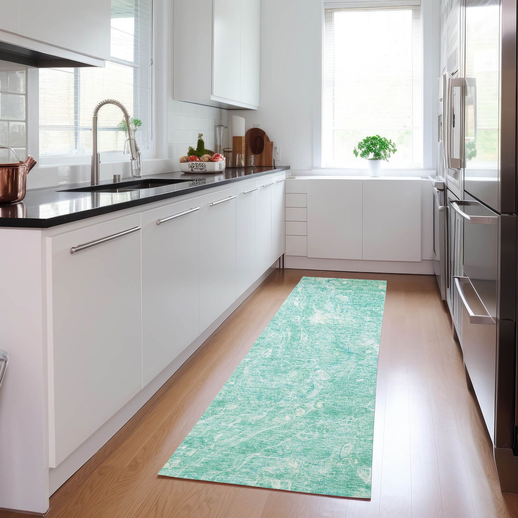 Machine Washable Teal Rug - Indoor / Outdoor - Kids / Pet Friendly Abstract Print Rug