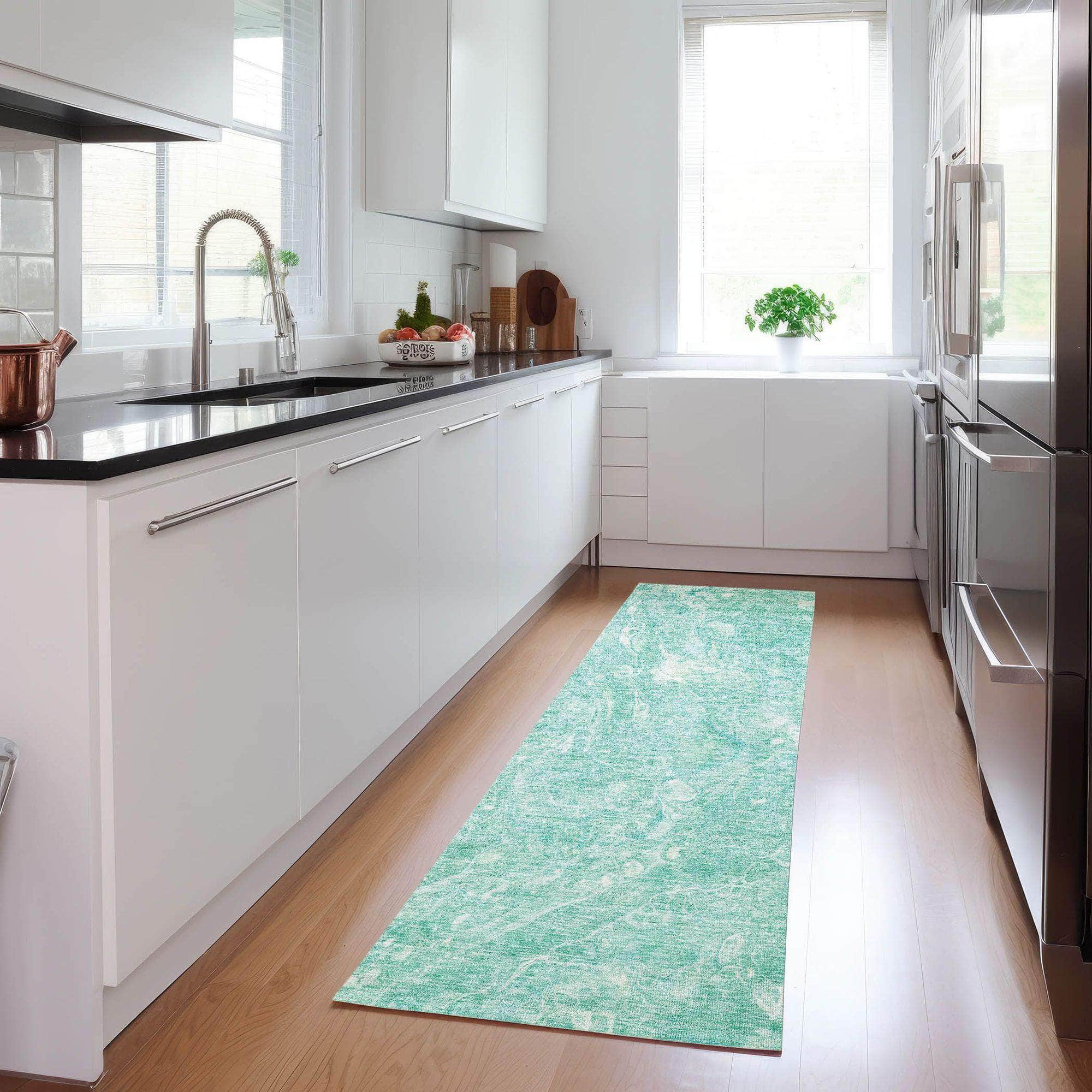 Machine Washable Teal Rug - Indoor / Outdoor - Kids / Pet Friendly Abstract Print Rug