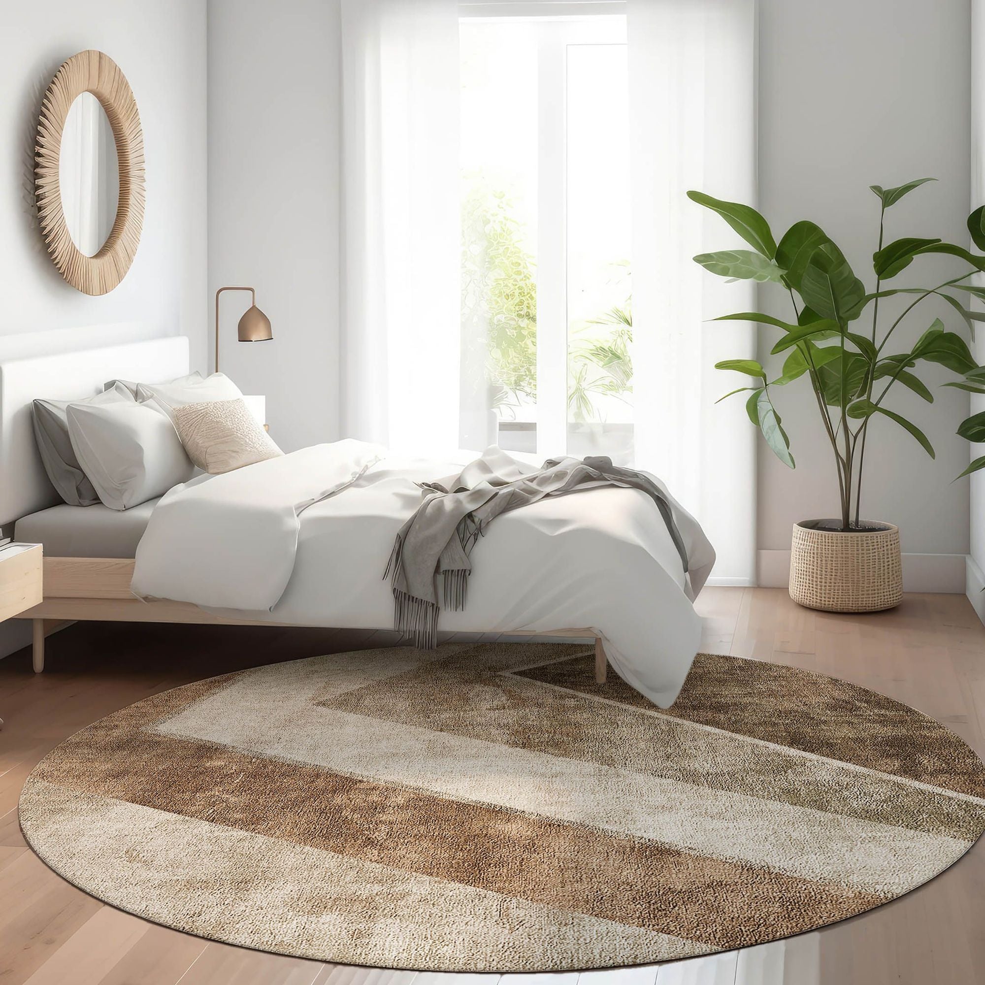 Machine Washable Brown Rug - Indoor / Outdoor - Kids / Pet Friendly Geometric Print Rug