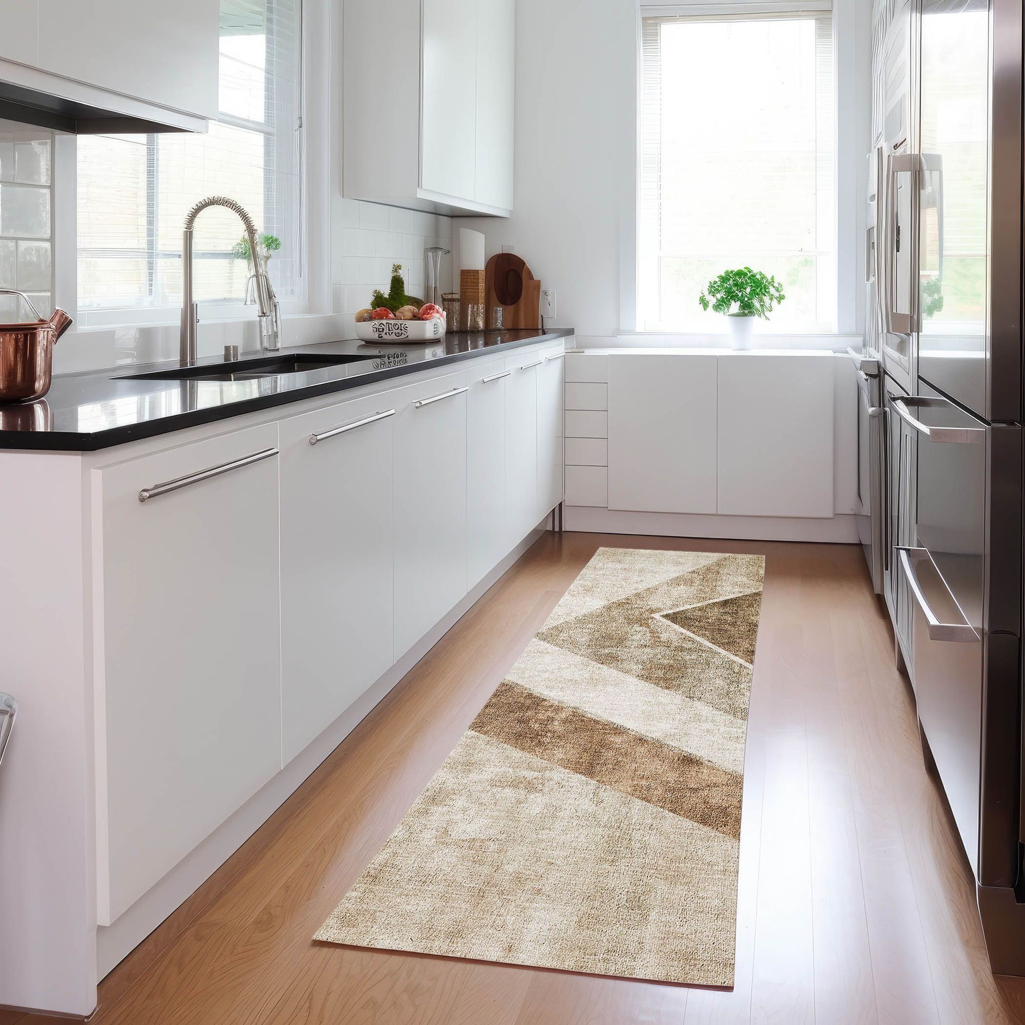 Machine Washable Brown Rug - Indoor / Outdoor - Kids / Pet Friendly Geometric Print Rug