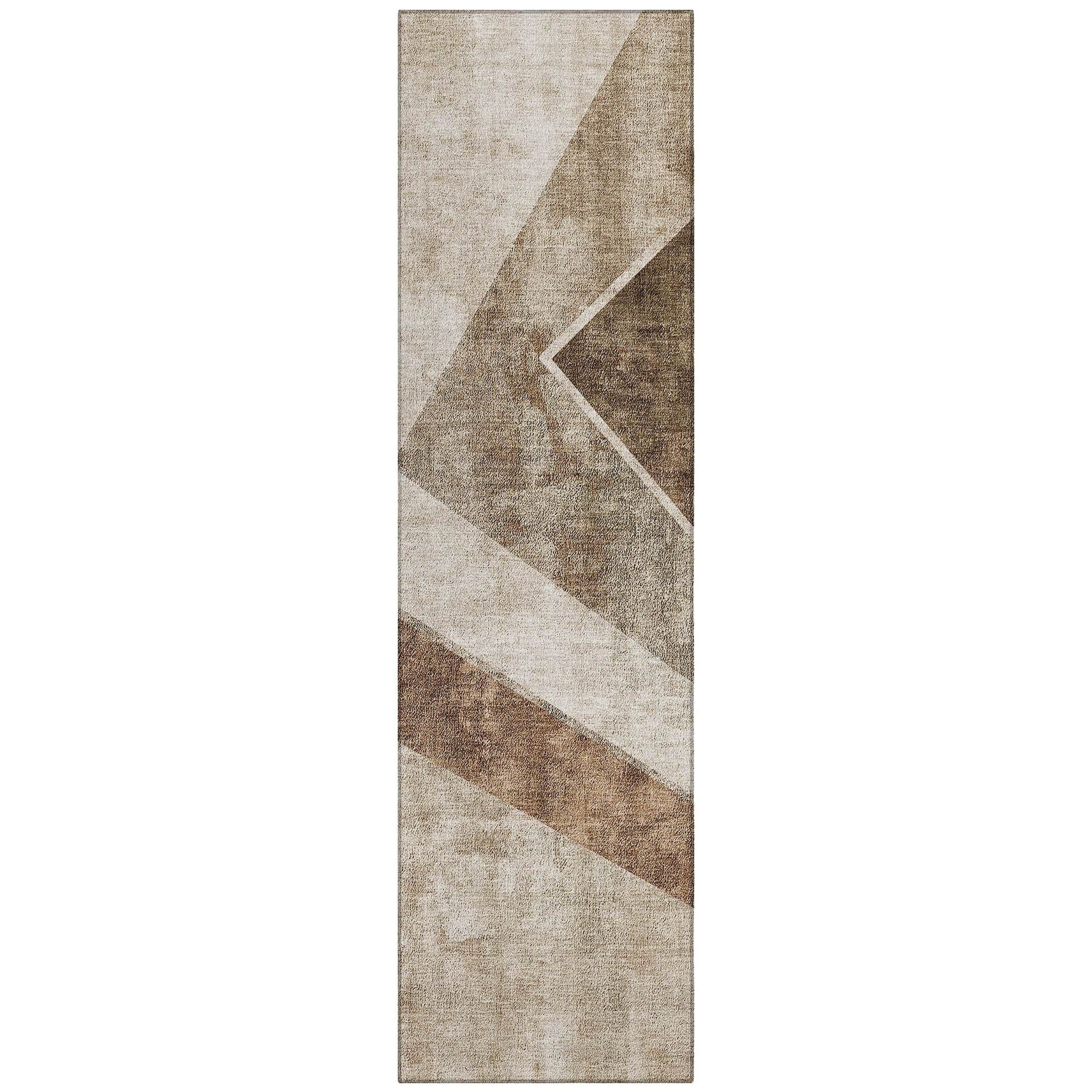 Machine Washable Brown Rug - Indoor / Outdoor - Kids / Pet Friendly Geometric Print Rug
