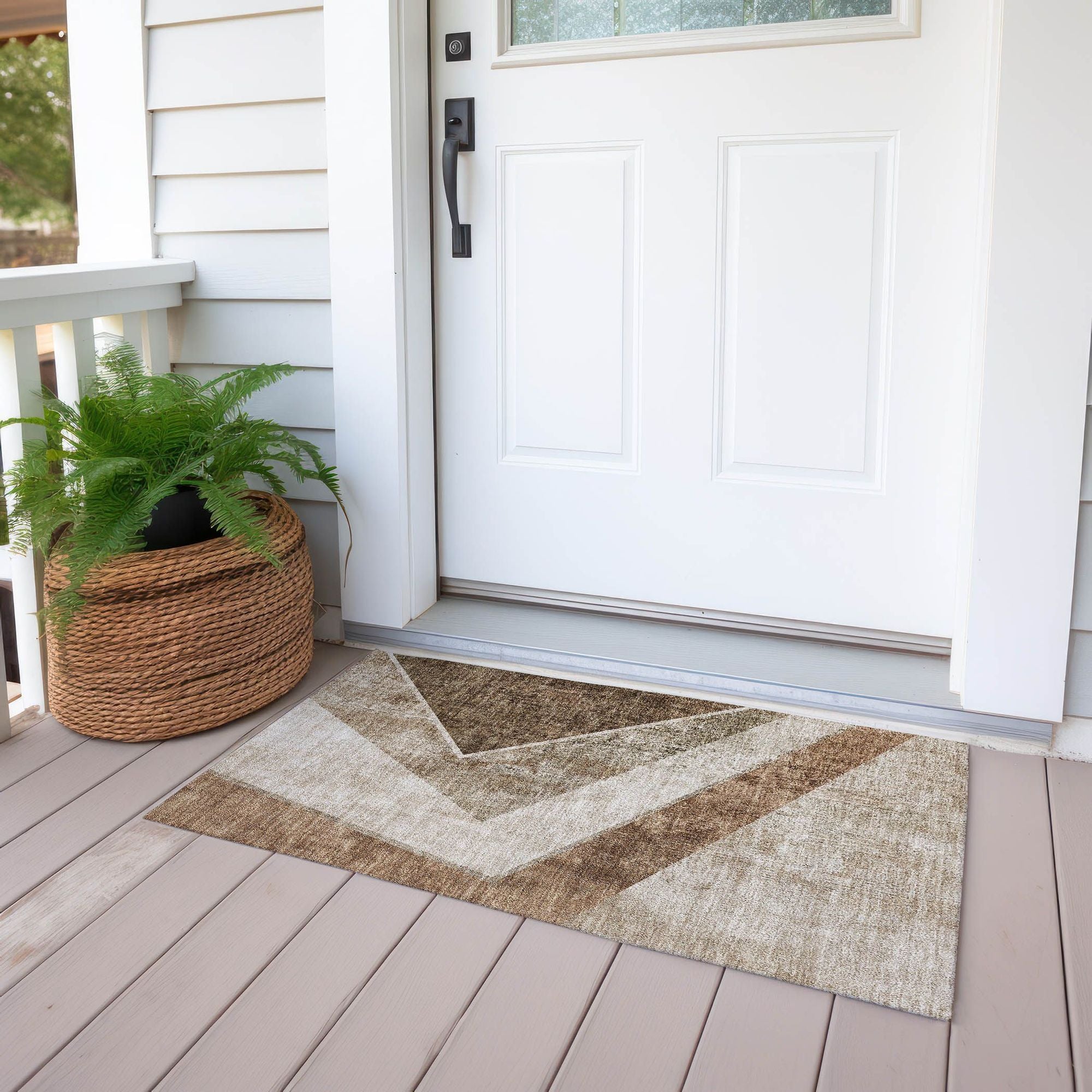 Machine Washable Brown Rug - Indoor / Outdoor - Kids / Pet Friendly Geometric Print Rug