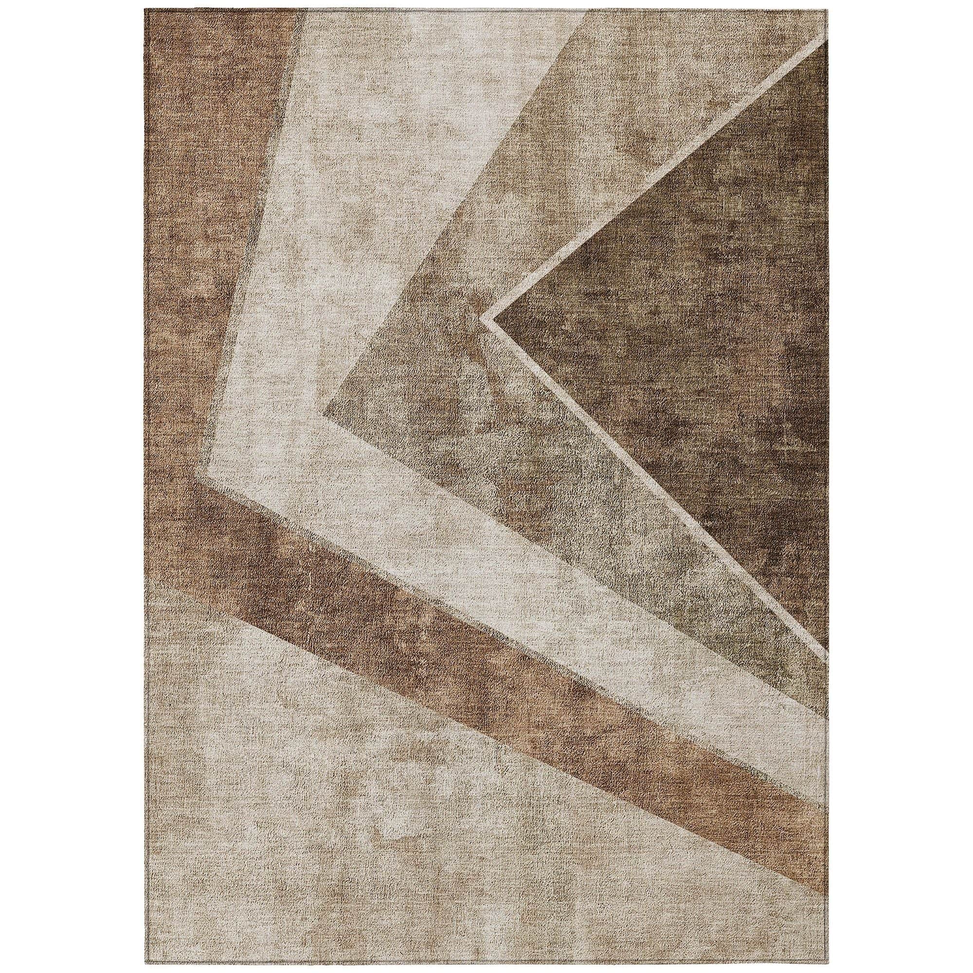 Machine Washable Brown Rug - Indoor / Outdoor - Kids / Pet Friendly Geometric Print Rug