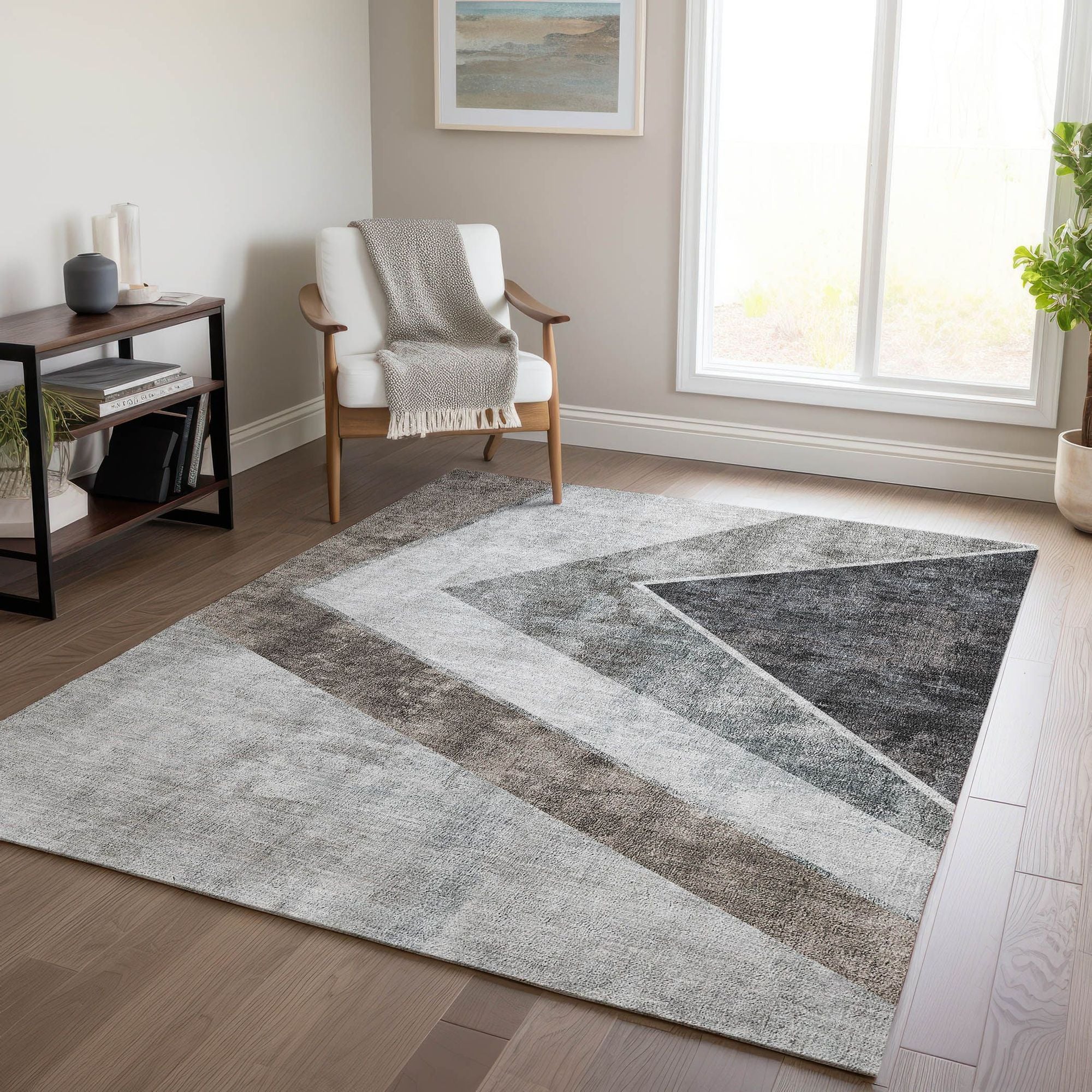 Machine Washable Gray Rug - Indoor / Outdoor - Kids / Pet Friendly Geometric Print Rug