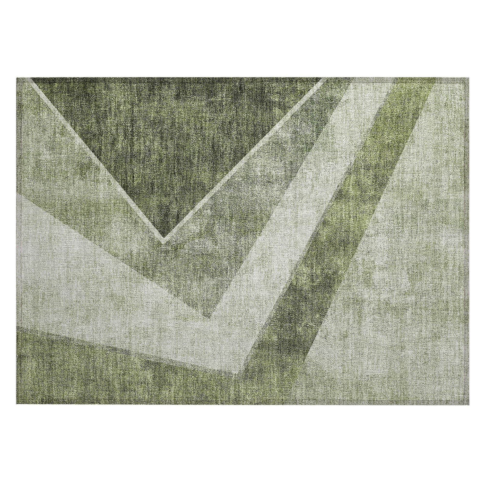 Machine Washable Olive Green Rug - Indoor / Outdoor - Kids / Pet Friendly Geometric Print Rug