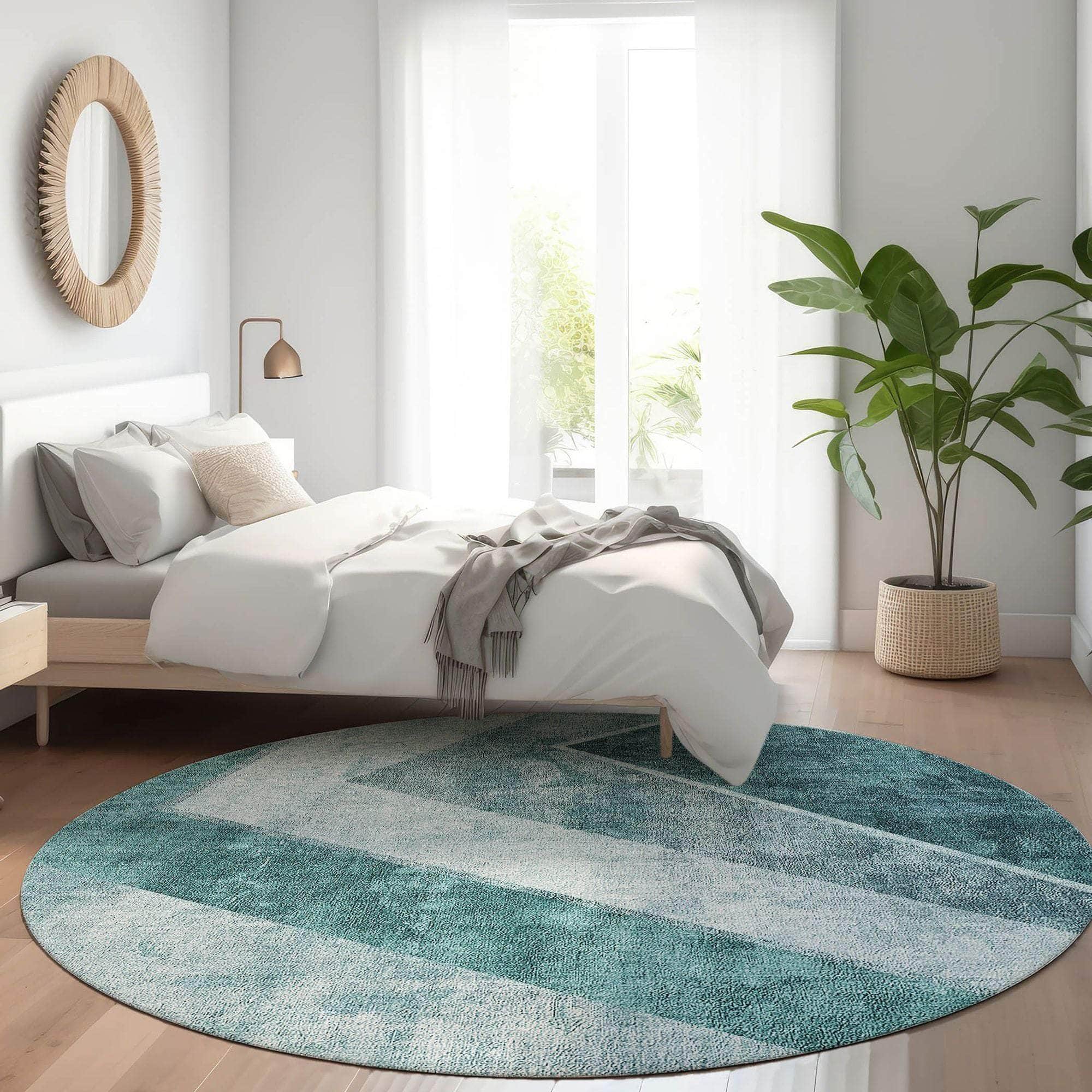 Machine Washable Teal Rug - Indoor / Outdoor - Kids / Pet Friendly Geometric Print Rug