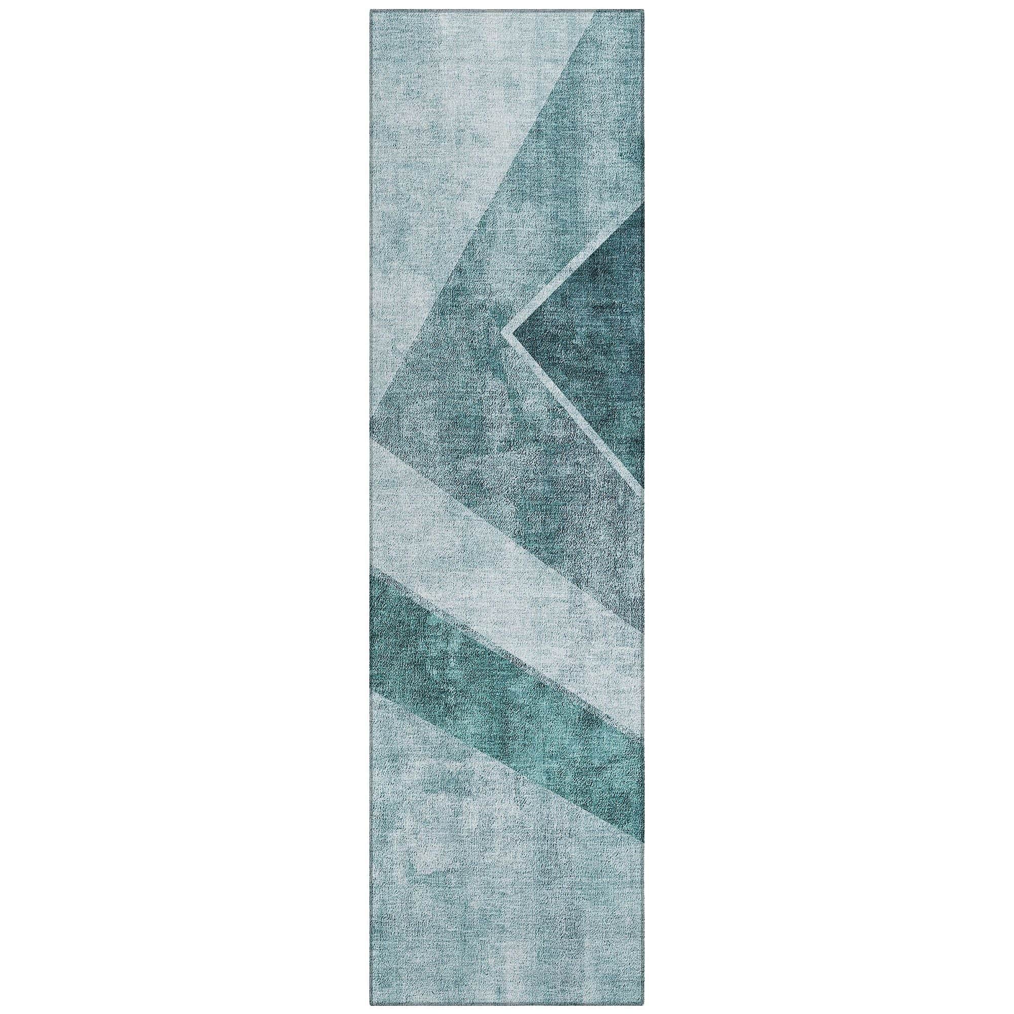 Machine Washable Teal Rug - Indoor / Outdoor - Kids / Pet Friendly Geometric Print Rug