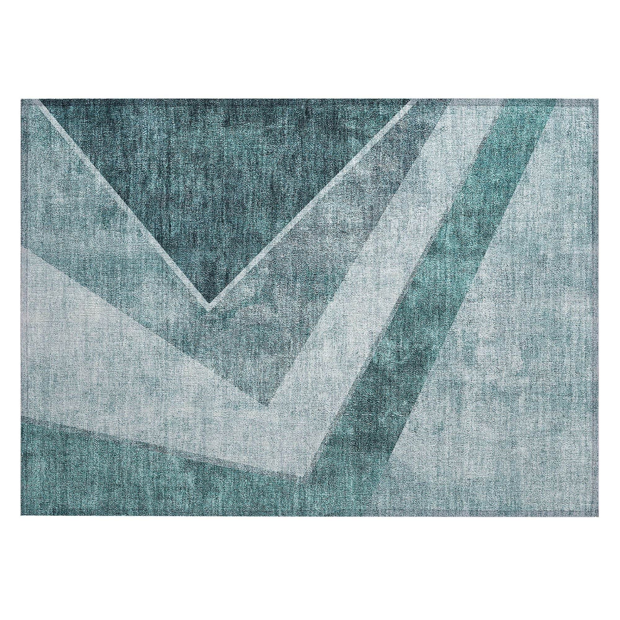 Machine Washable Teal Rug - Indoor / Outdoor - Kids / Pet Friendly Geometric Print Rug