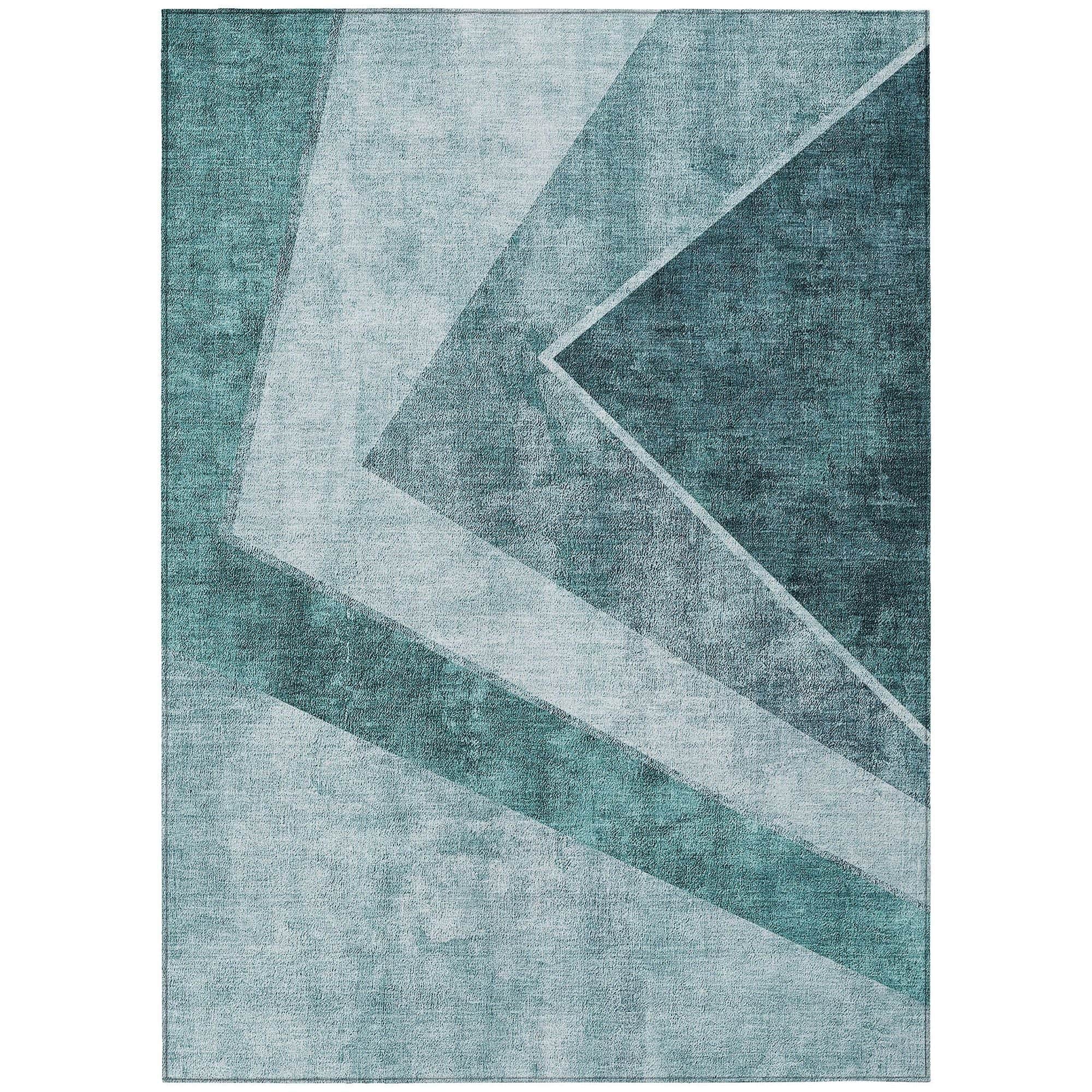 Machine Washable Teal Rug - Indoor / Outdoor - Kids / Pet Friendly Geometric Print Rug