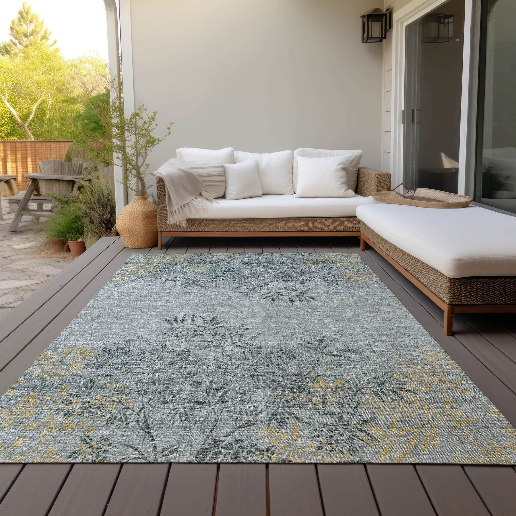 Machine Washable Gray Rug - Indoor / Outdoor - Kids / Pet Friendly Floral Print Rug