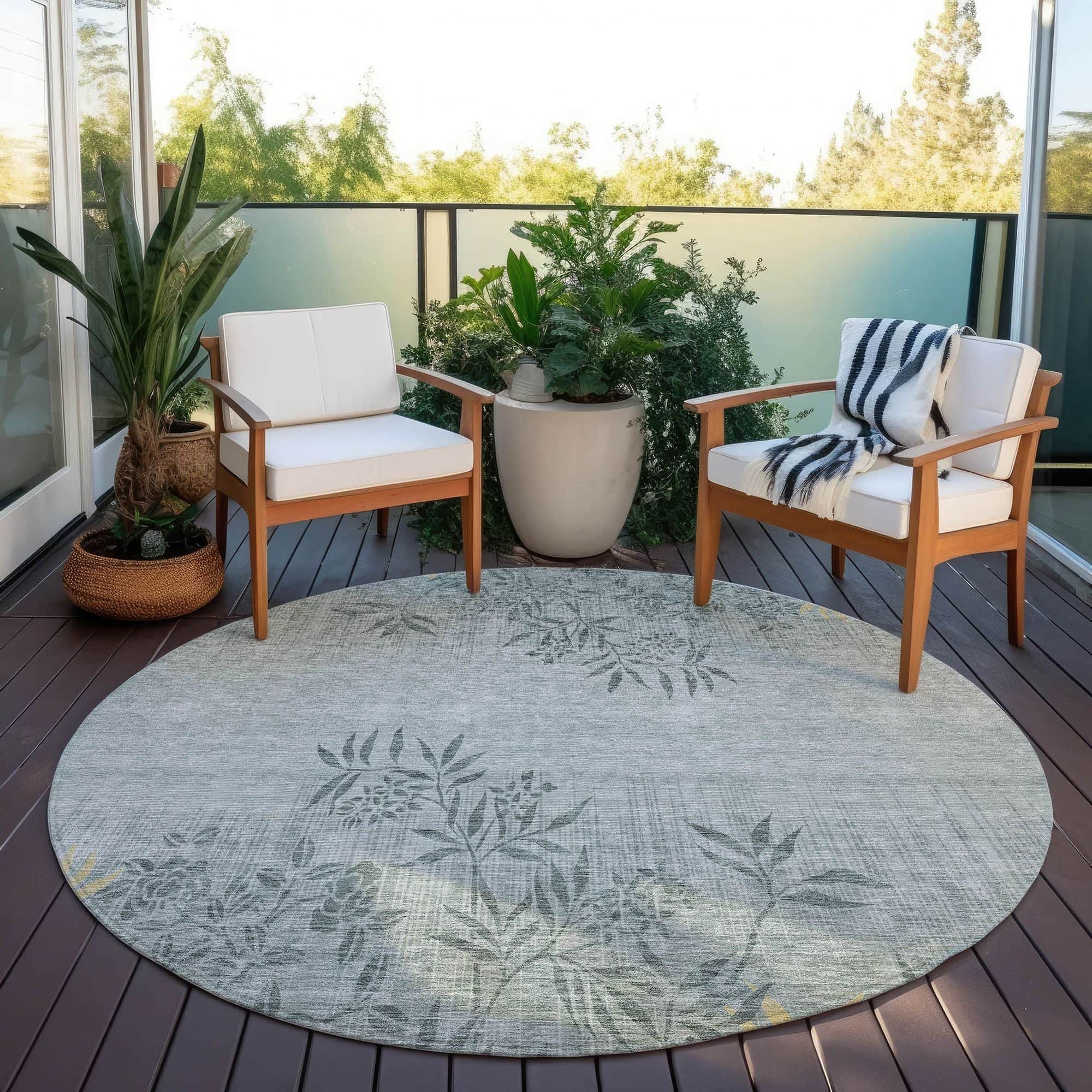 Machine Washable Gray Rug - Indoor / Outdoor - Kids / Pet Friendly Floral Print Rug