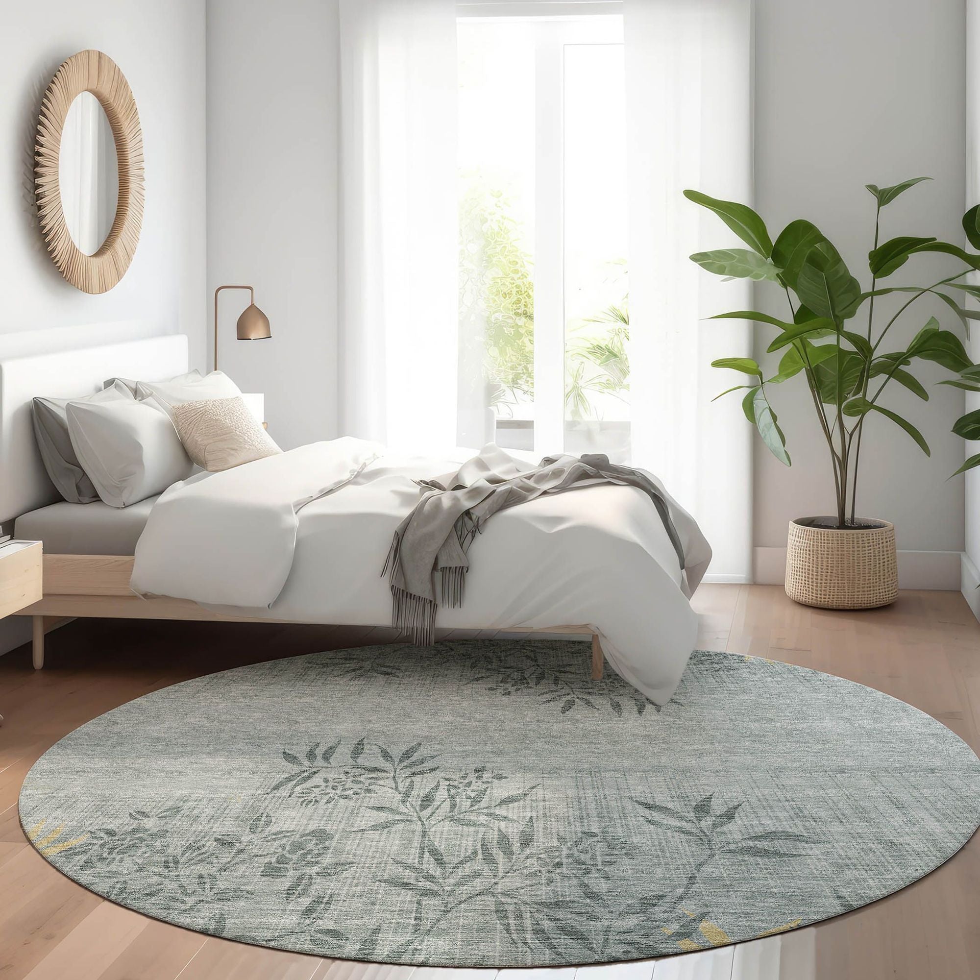 Machine Washable Gray Rug - Indoor / Outdoor - Kids / Pet Friendly Floral Print Rug