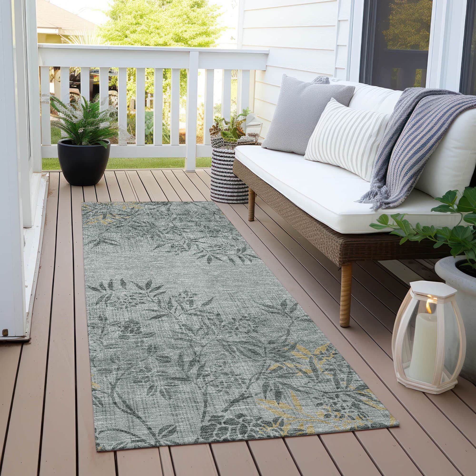 Machine Washable Gray Rug - Indoor / Outdoor - Kids / Pet Friendly Floral Print Rug