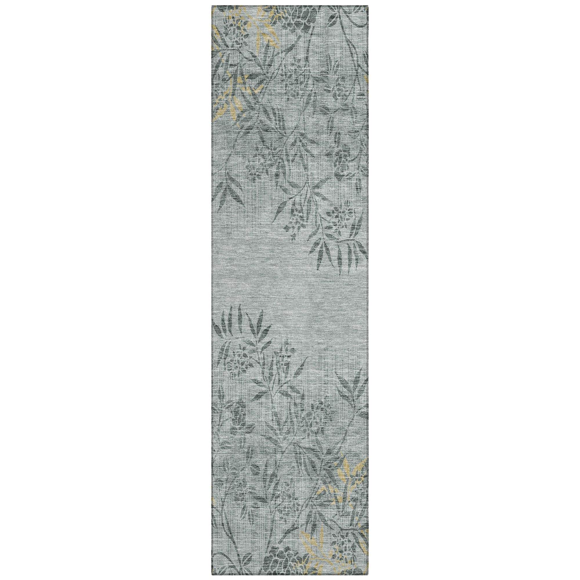 Machine Washable Gray Rug - Indoor / Outdoor - Kids / Pet Friendly Floral Print Rug