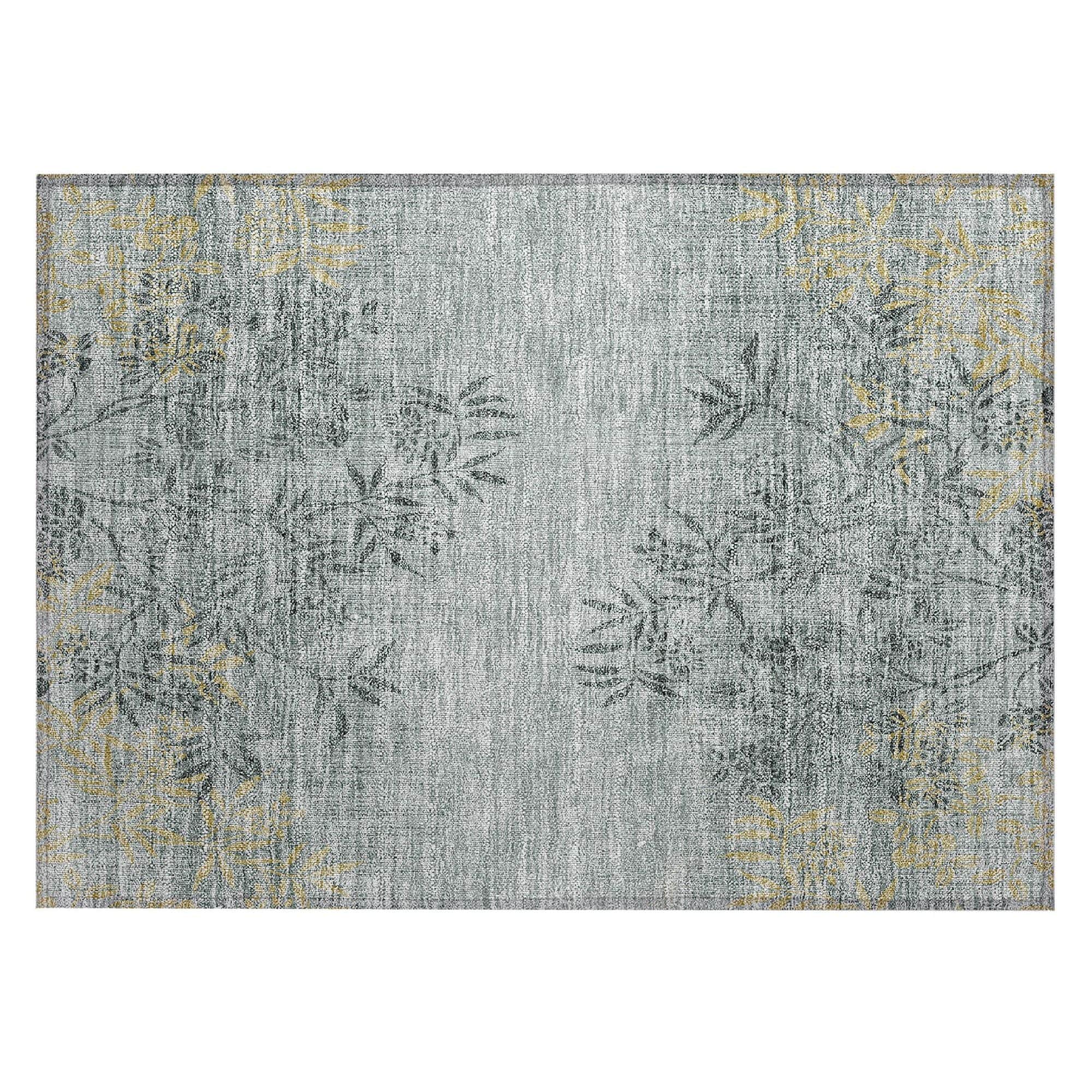Machine Washable Gray Rug - Indoor / Outdoor - Kids / Pet Friendly Floral Print Rug