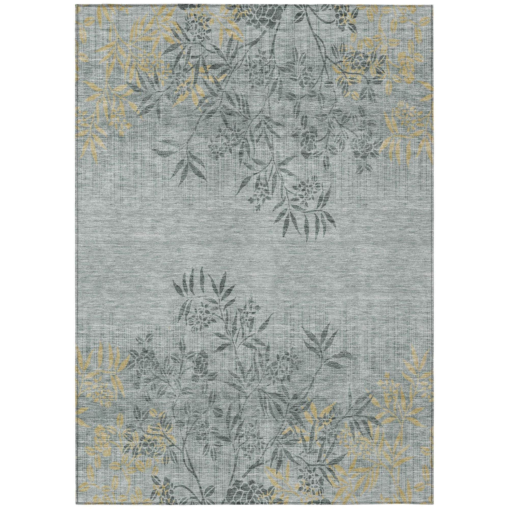 Machine Washable Gray Rug - Indoor / Outdoor - Kids / Pet Friendly Floral Print Rug