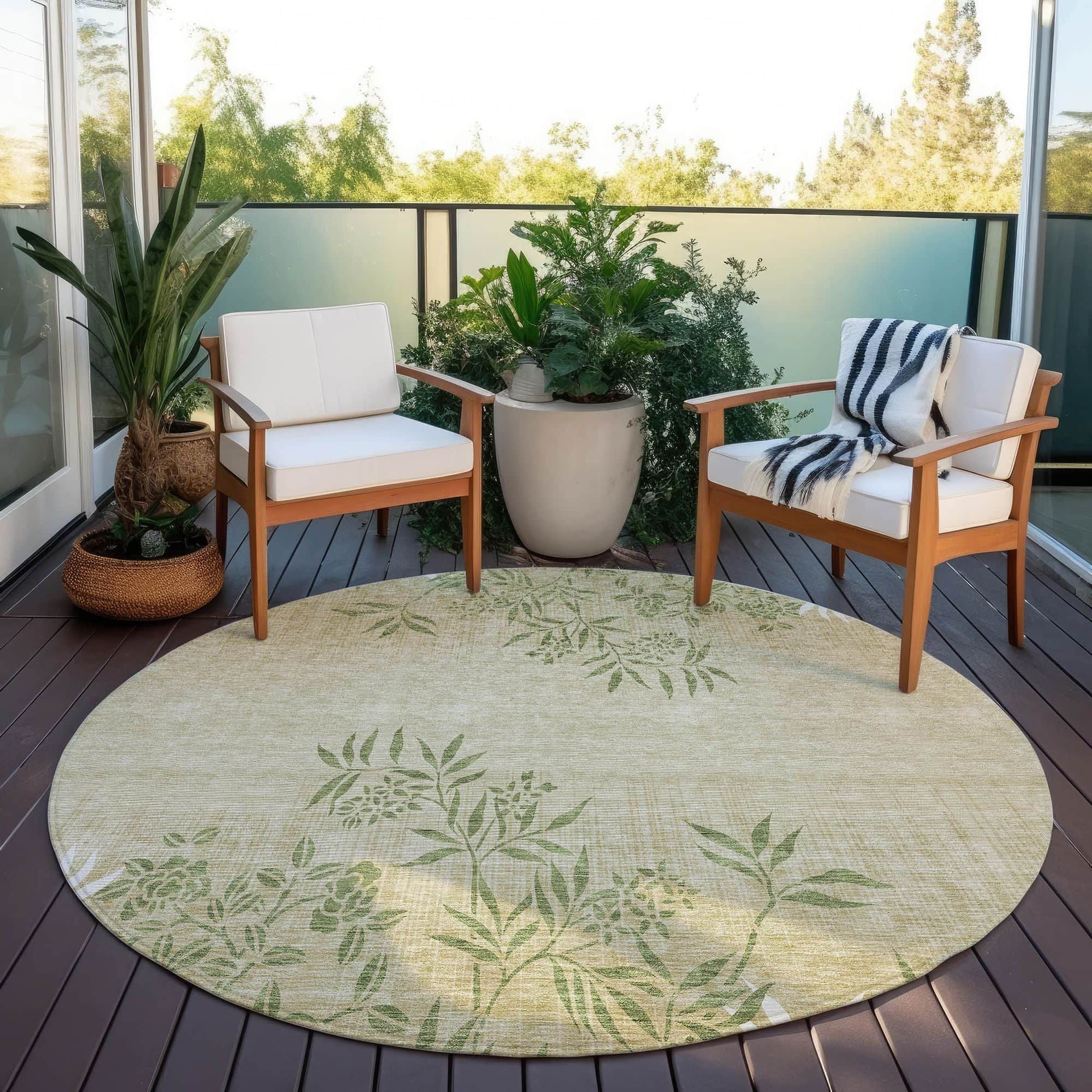 Machine Washable Khaki Brown Rug - Indoor / Outdoor - Kids / Pet Friendly Floral Print Rug