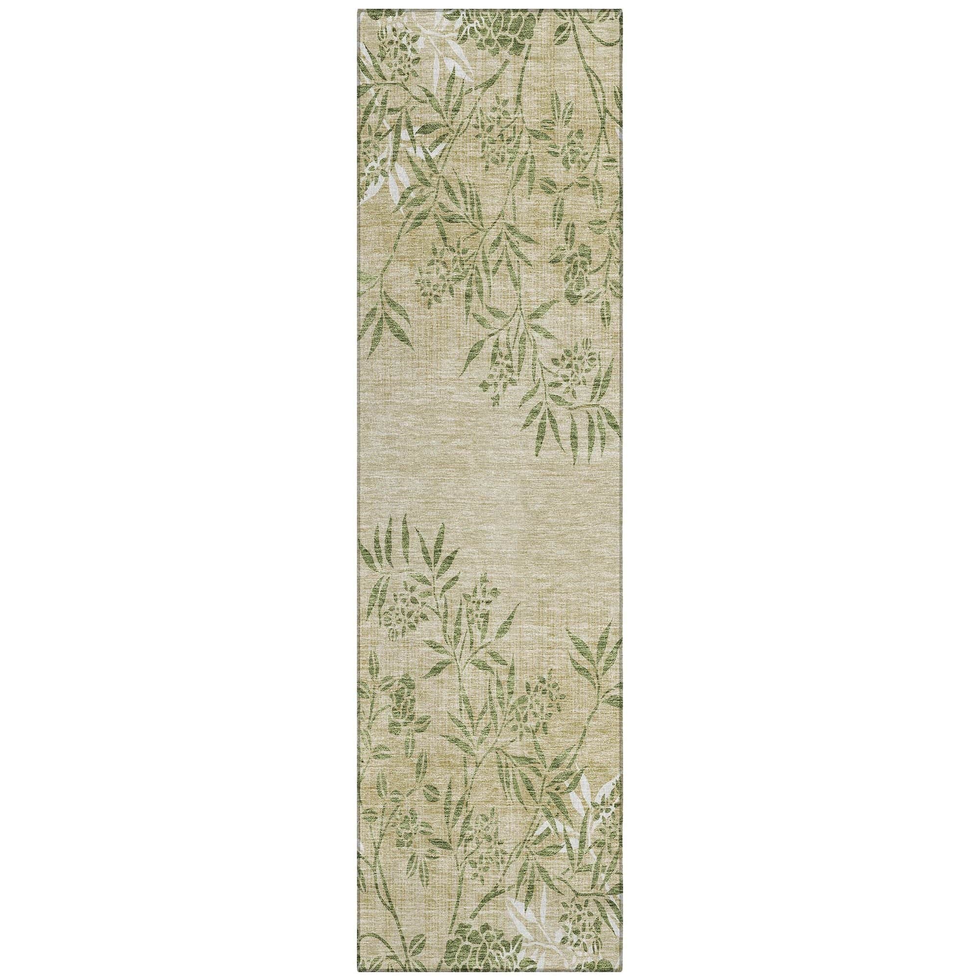 Machine Washable Khaki Brown Rug - Indoor / Outdoor - Kids / Pet Friendly Floral Print Rug