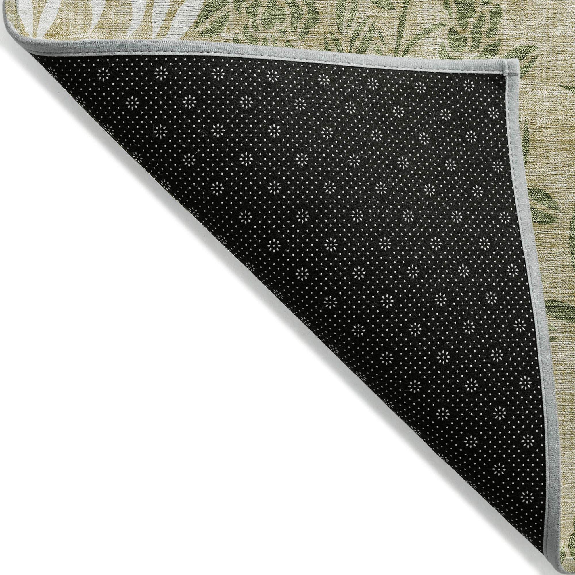 Machine Washable Khaki Brown Rug - Indoor / Outdoor - Kids / Pet Friendly Floral Print Rug