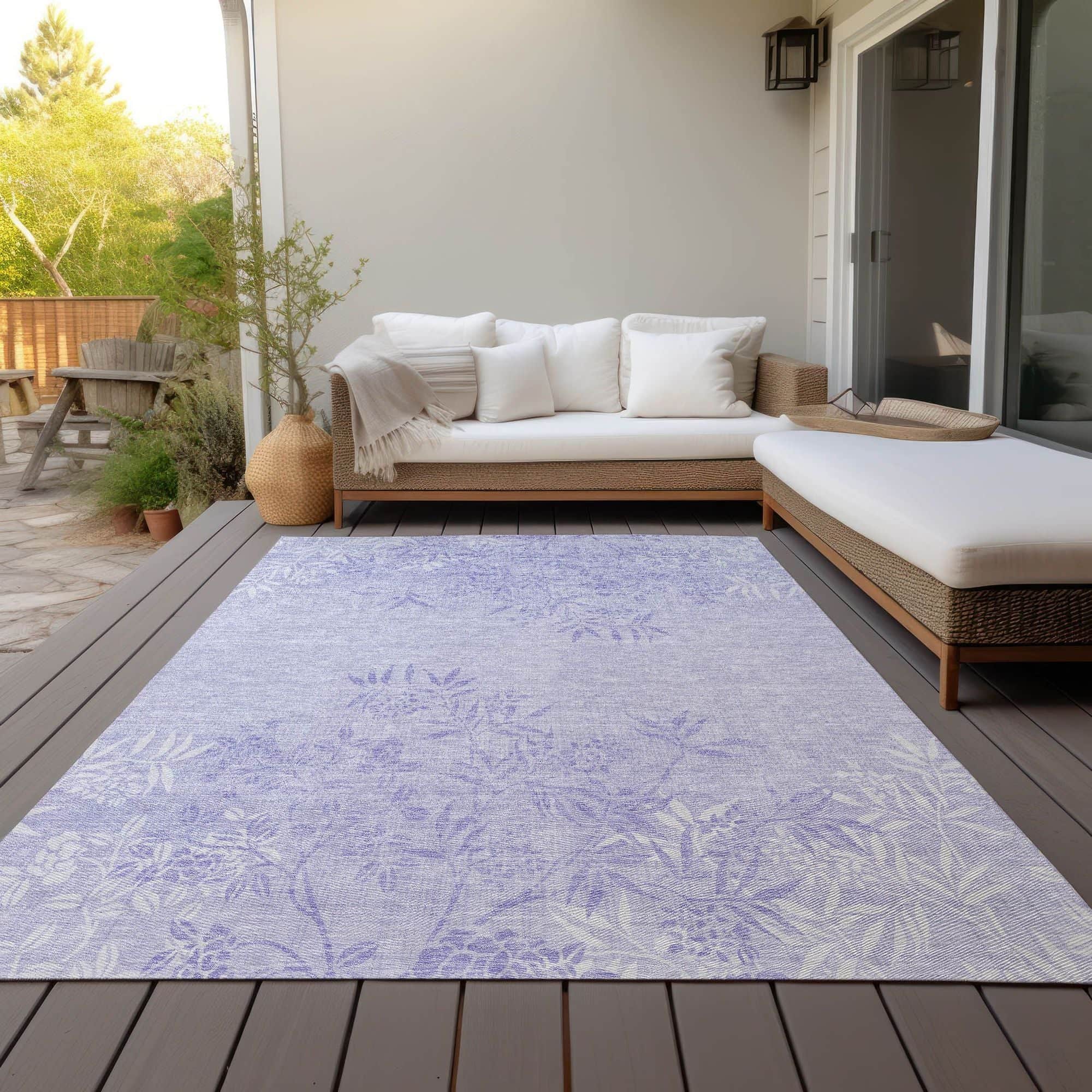 Machine Washable Lilac Purple Rug - Indoor / Outdoor - Kids / Pet Friendly Floral Print Rug