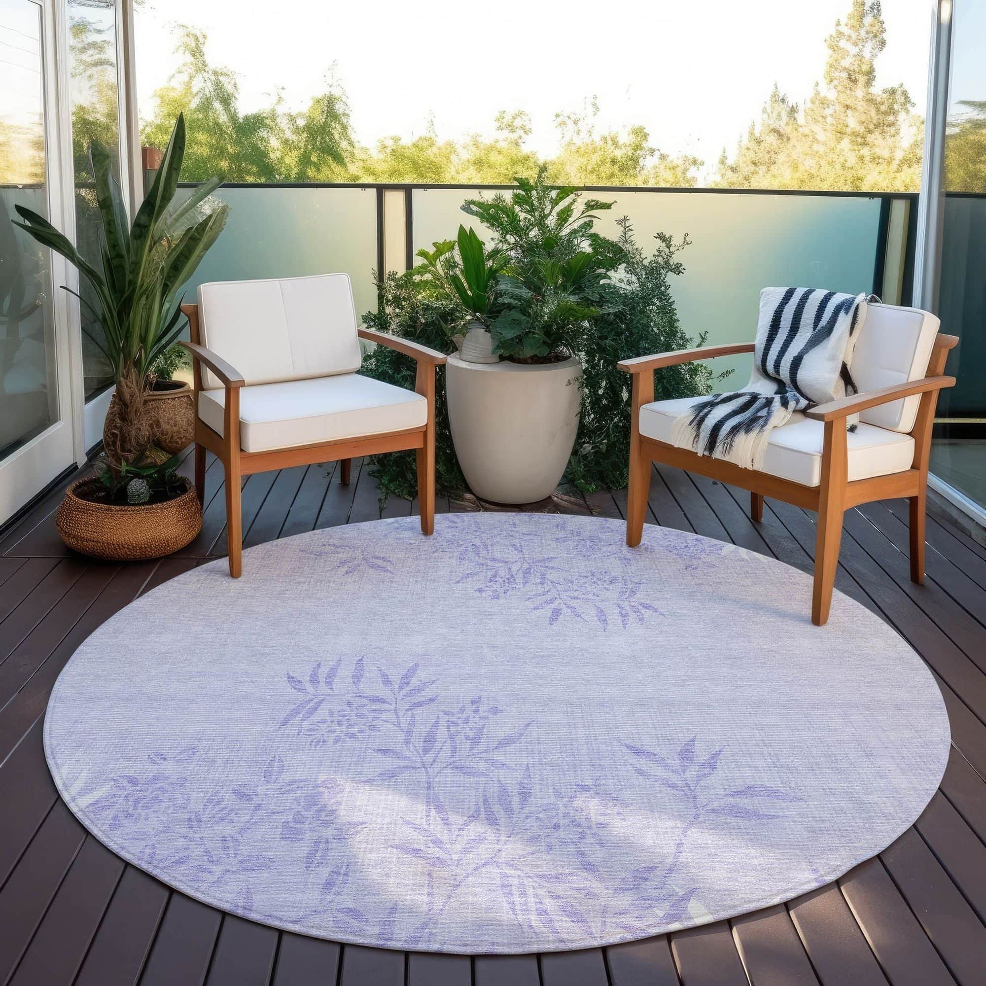 Machine Washable Lilac Purple Rug - Indoor / Outdoor - Kids / Pet Friendly Floral Print Rug