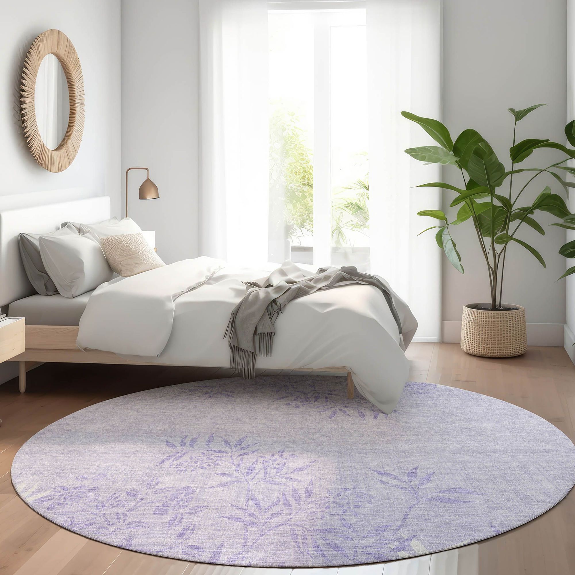 Machine Washable Lilac Purple Rug - Indoor / Outdoor - Kids / Pet Friendly Floral Print Rug