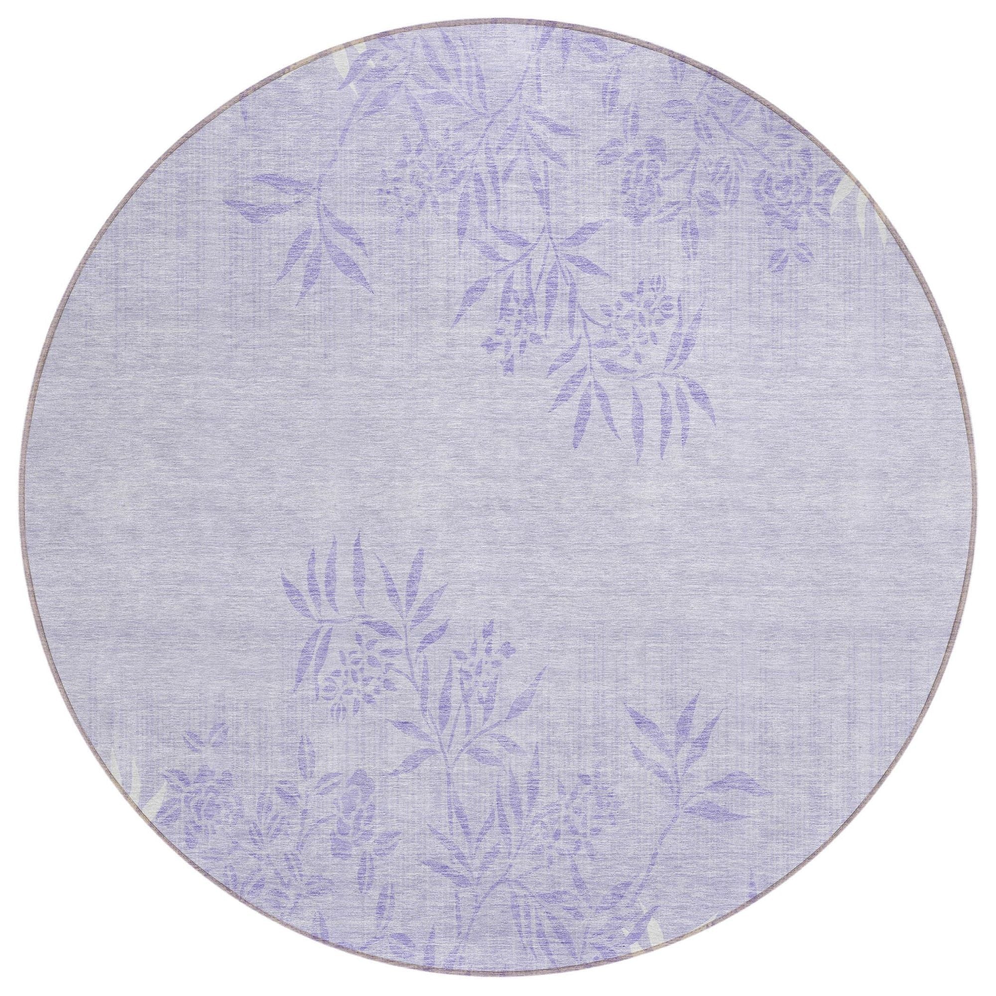 Machine Washable Lilac Purple Rug - Indoor / Outdoor - Kids / Pet Friendly Floral Print Rug