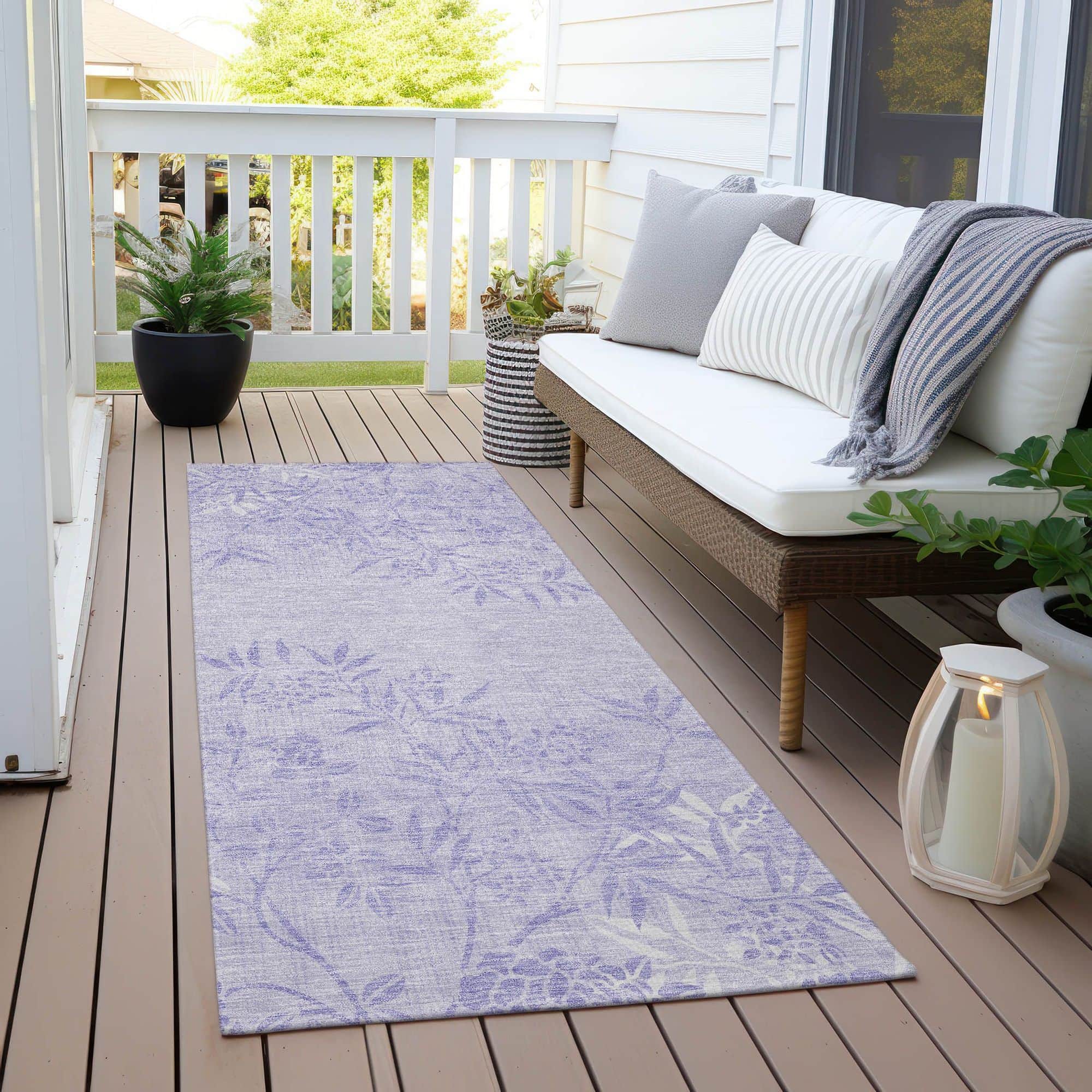 Machine Washable Lilac Purple Rug - Indoor / Outdoor - Kids / Pet Friendly Floral Print Rug