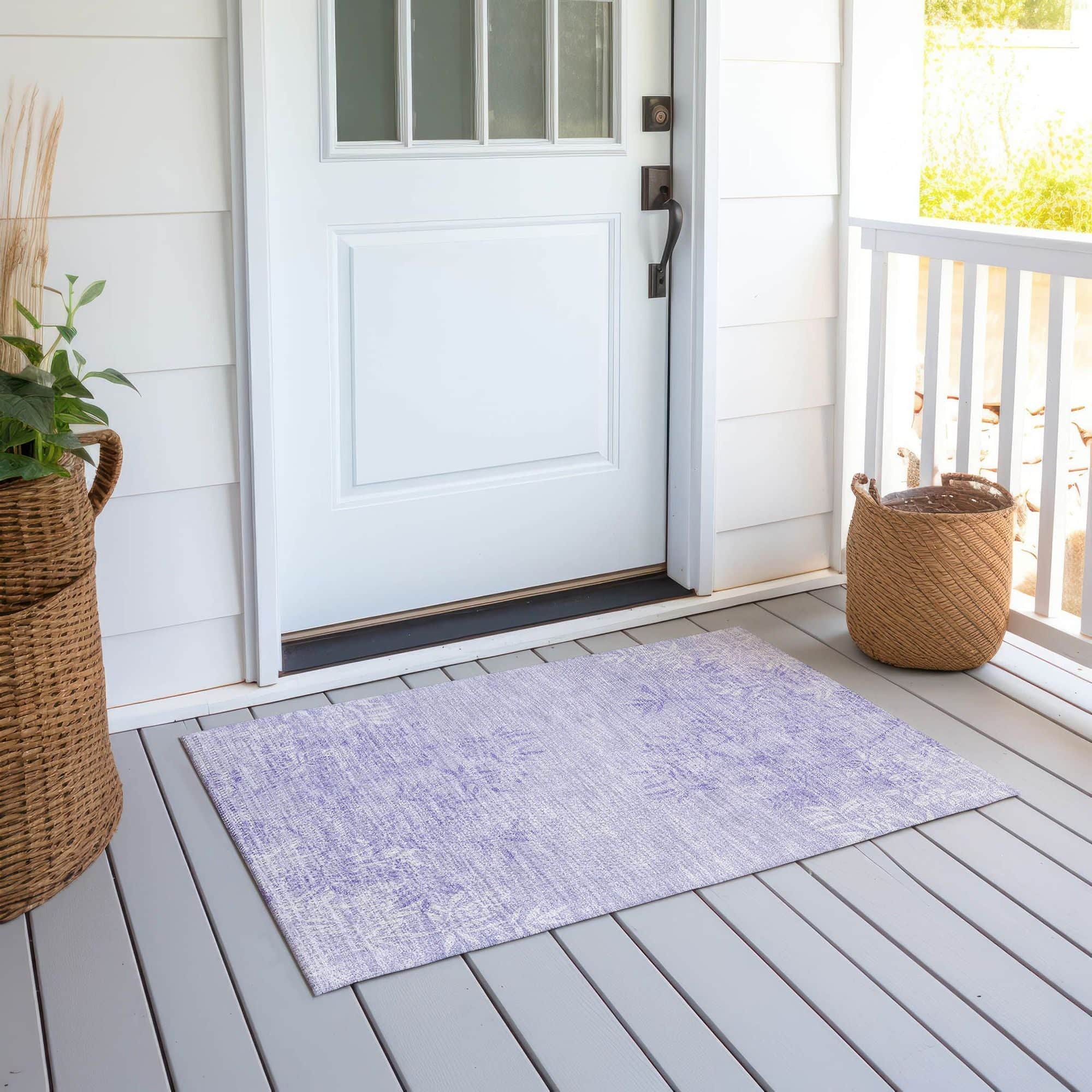Machine Washable Lilac Purple Rug - Indoor / Outdoor - Kids / Pet Friendly Floral Print Rug