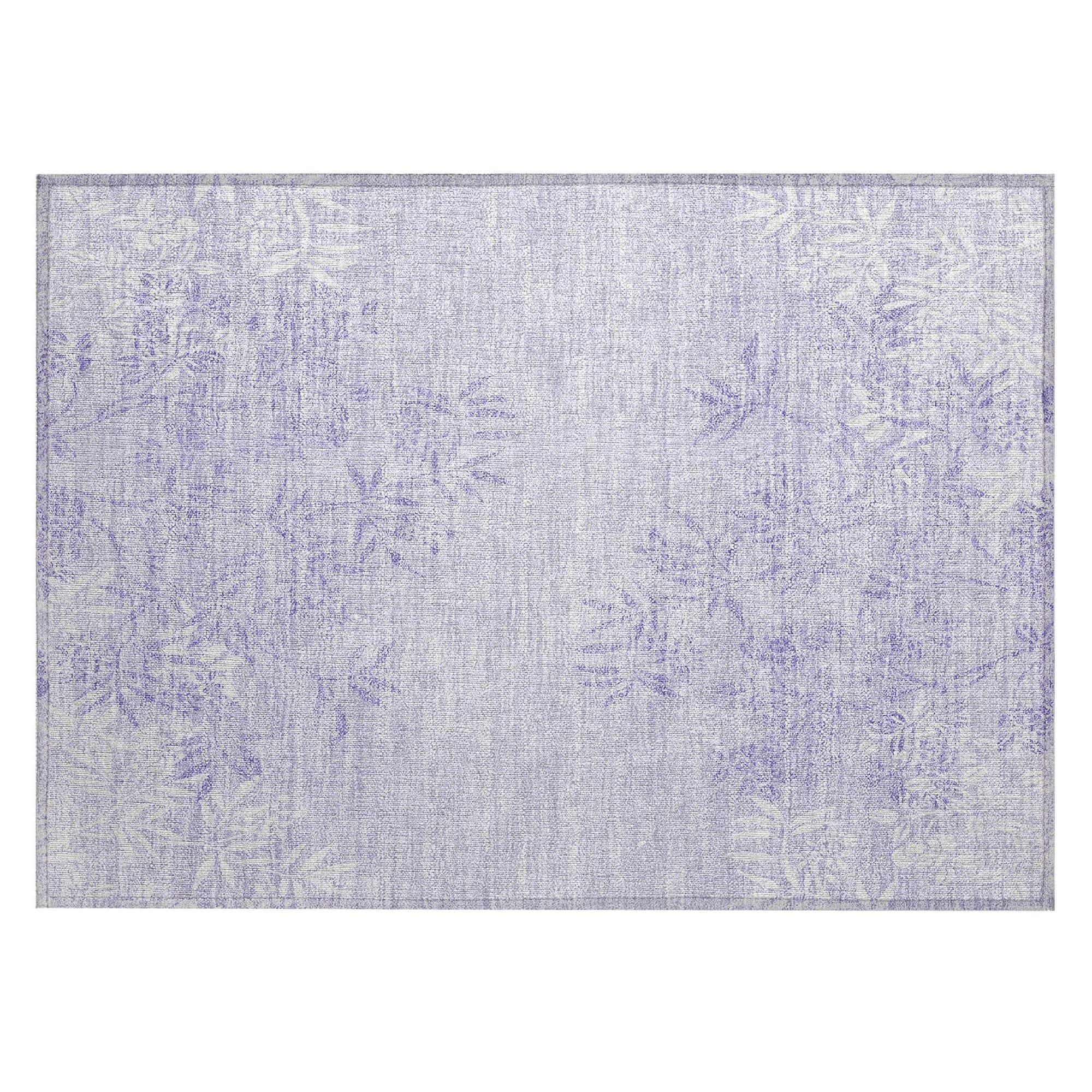 Machine Washable Lilac Purple Rug - Indoor / Outdoor - Kids / Pet Friendly Floral Print Rug