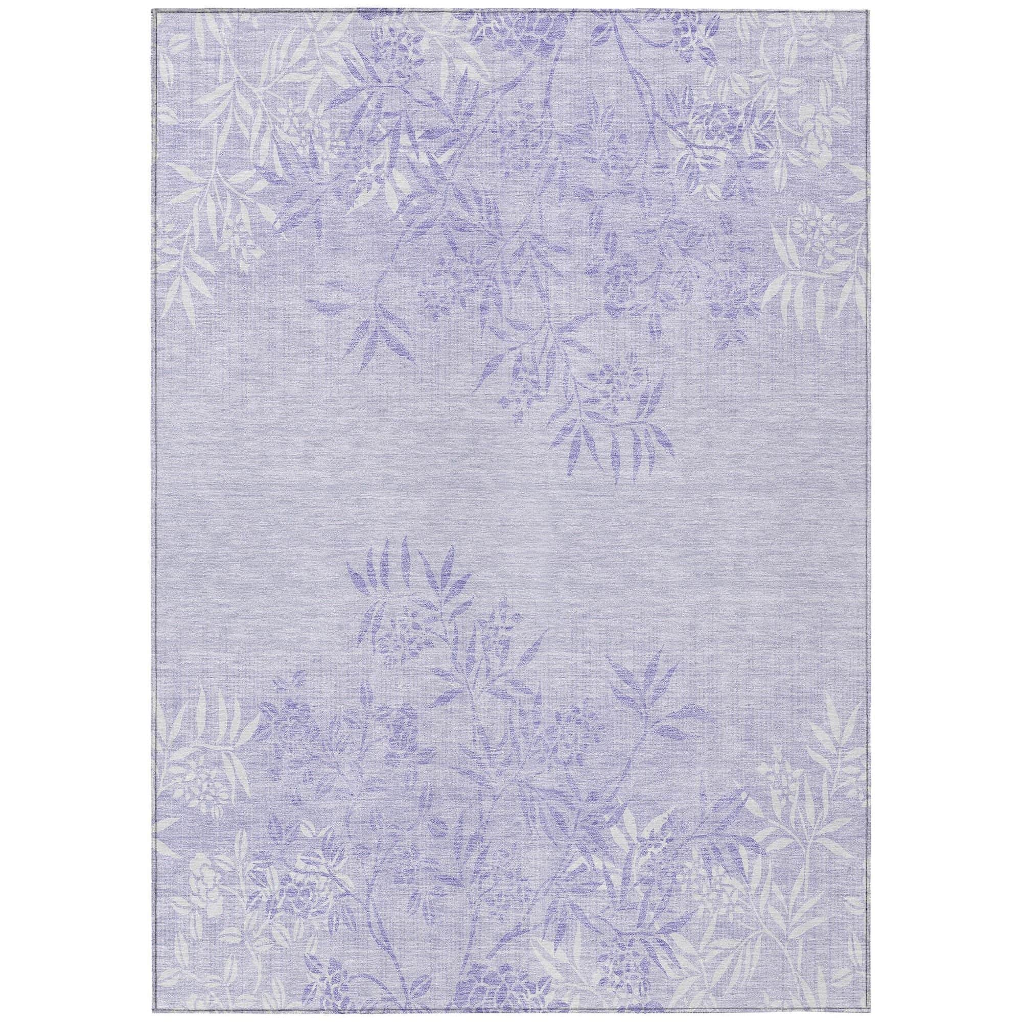 Machine Washable Lilac Purple Rug - Indoor / Outdoor - Kids / Pet Friendly Floral Print Rug