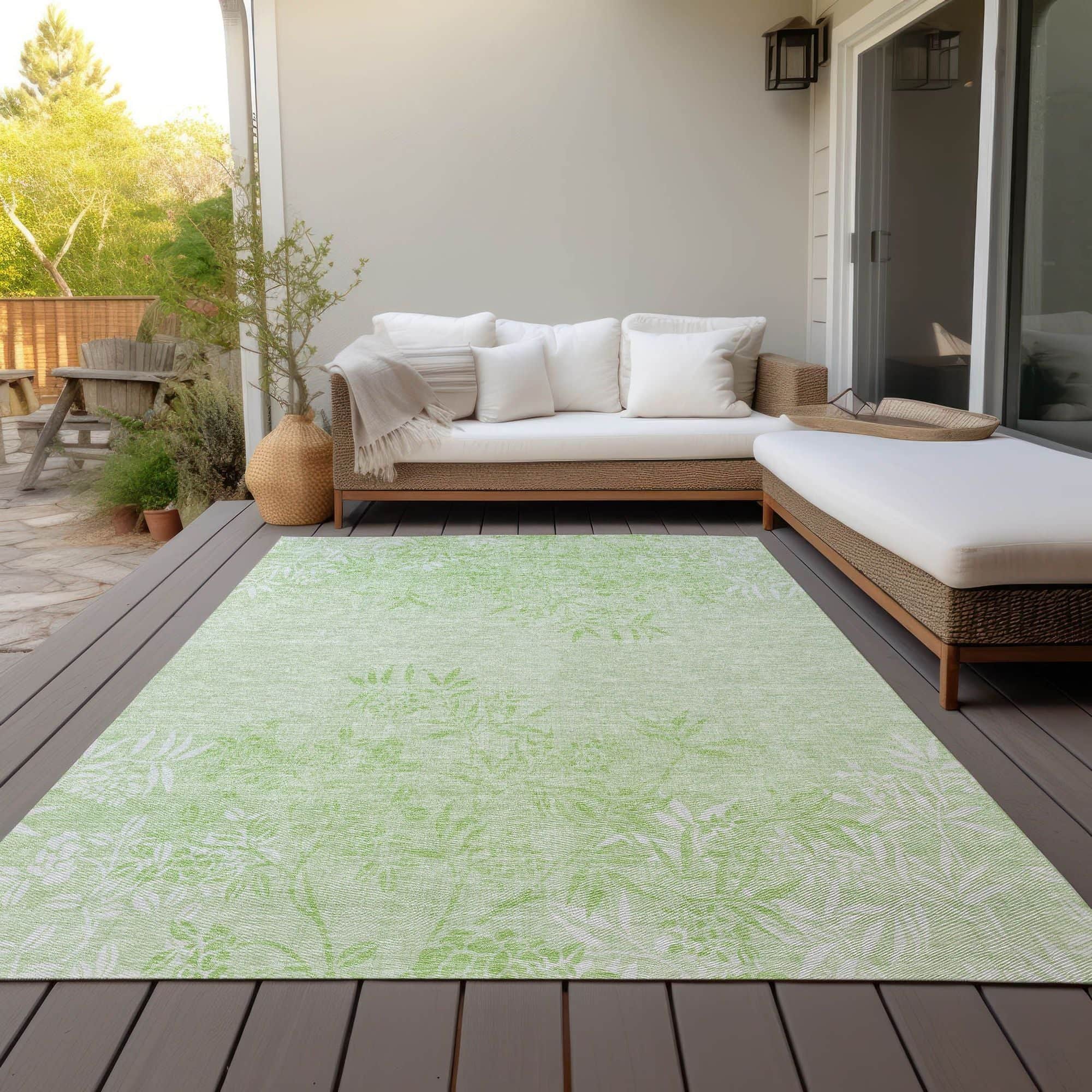 Machine Washable Mint Green Rug - Indoor / Outdoor - Kids / Pet Friendly Floral Print Rug