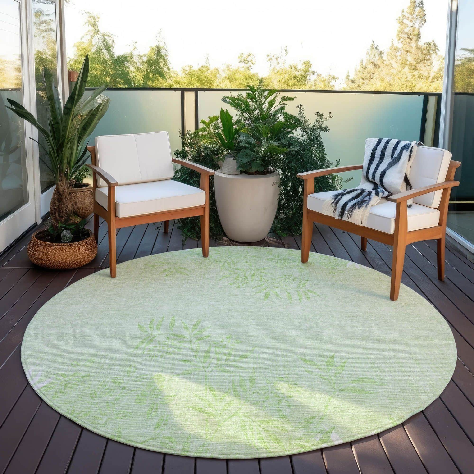 Machine Washable Mint Green Rug - Indoor / Outdoor - Kids / Pet Friendly Floral Print Rug