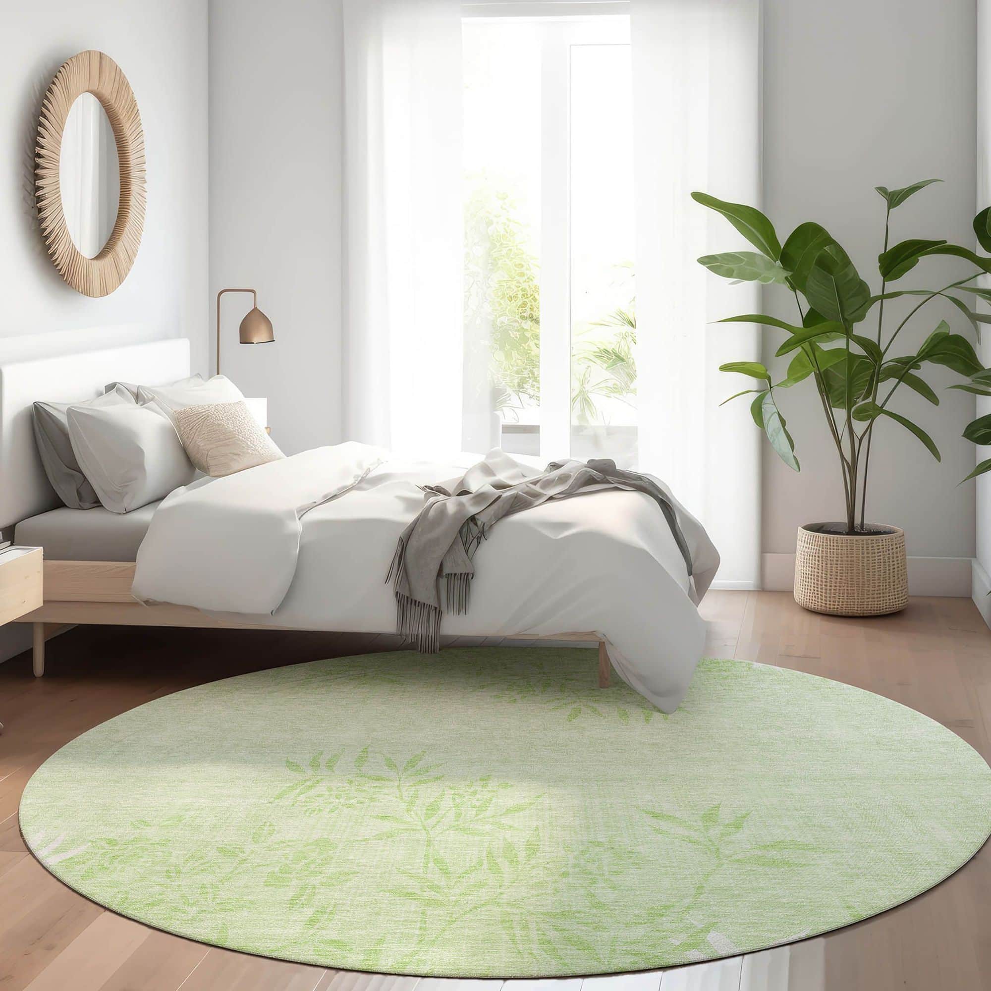 Machine Washable Mint Green Rug - Indoor / Outdoor - Kids / Pet Friendly Floral Print Rug