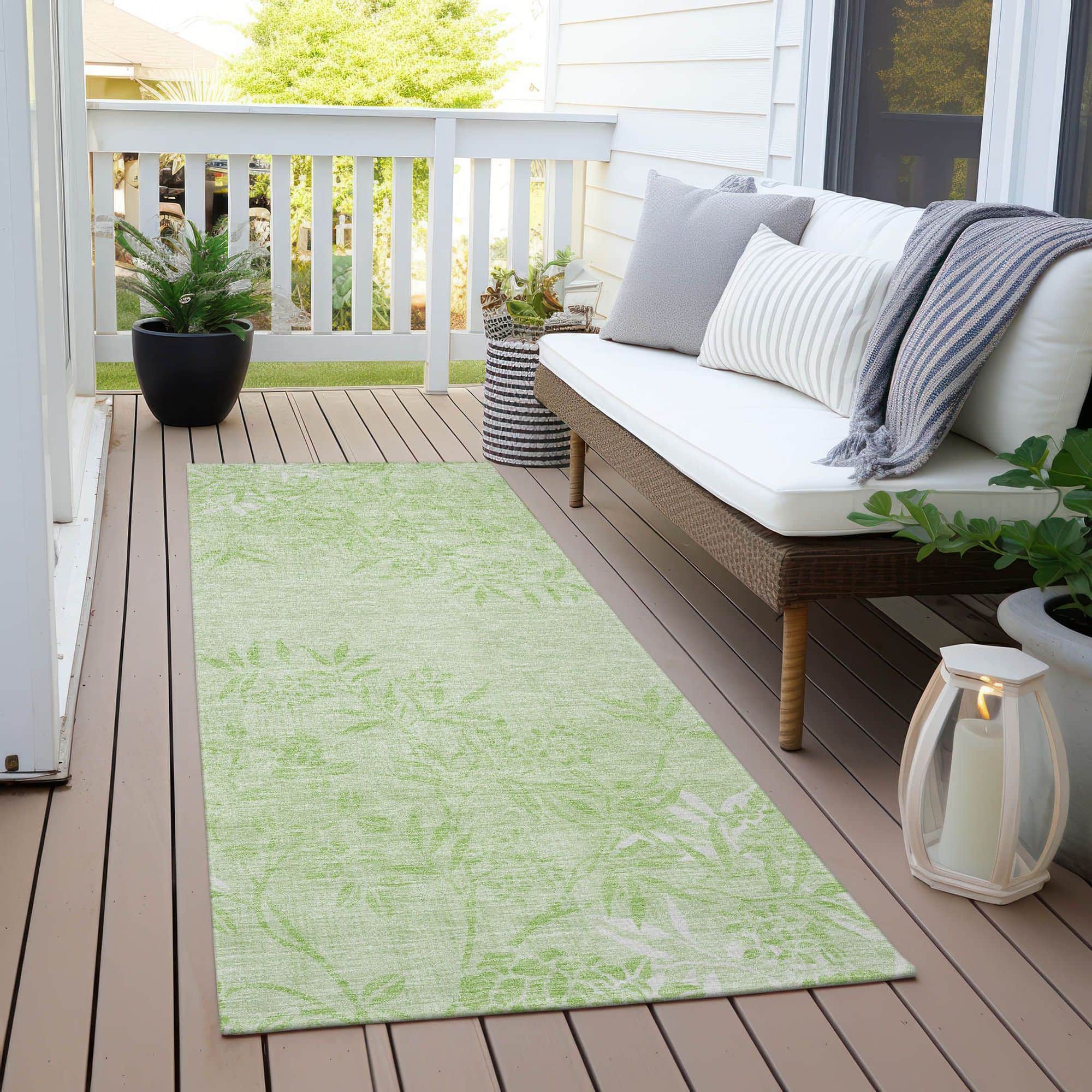 Machine Washable Mint Green Rug - Indoor / Outdoor - Kids / Pet Friendly Floral Print Rug