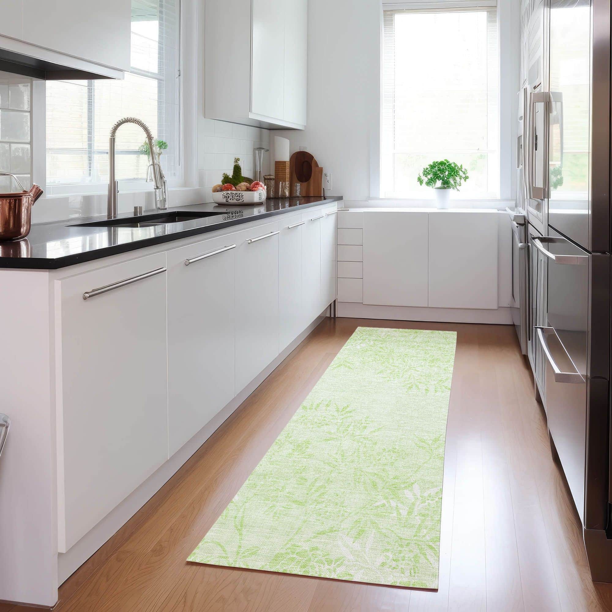 Machine Washable Mint Green Rug - Indoor / Outdoor - Kids / Pet Friendly Floral Print Rug