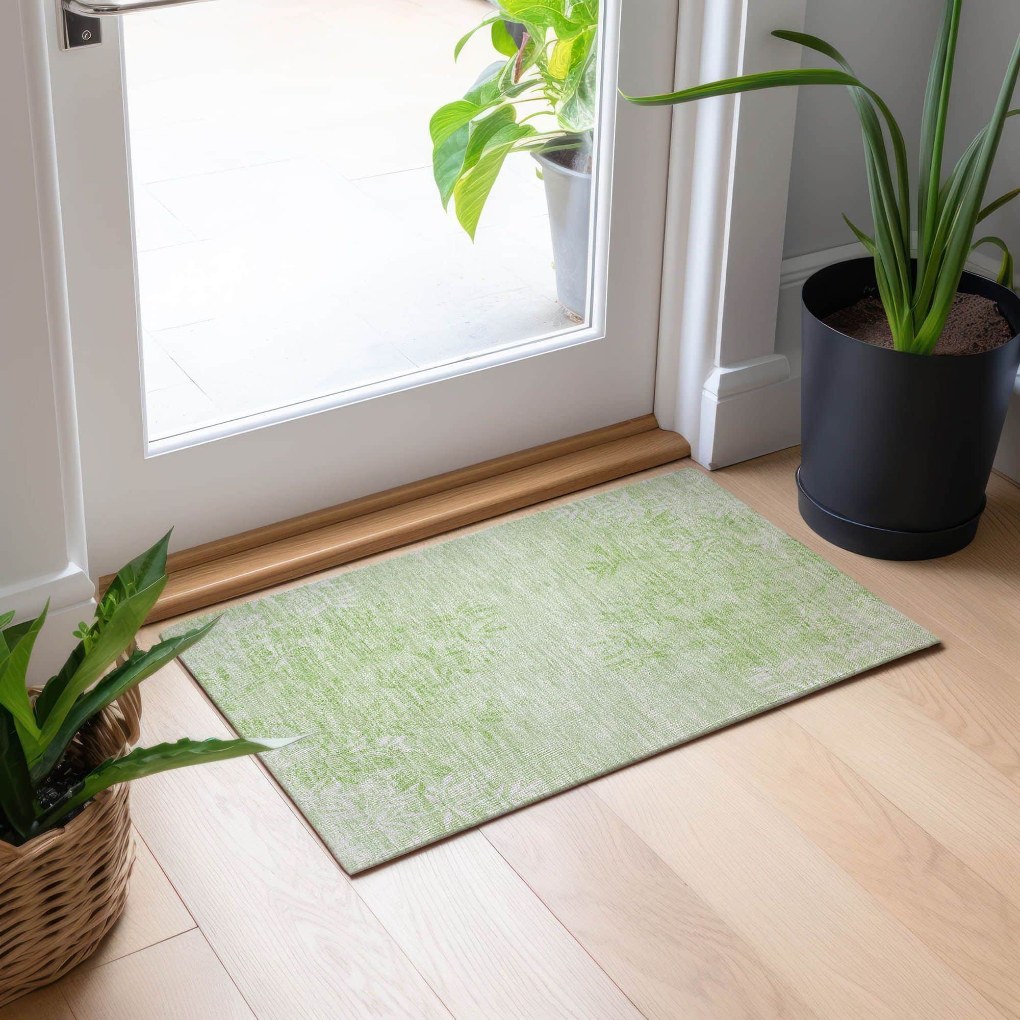Machine Washable Mint Green Rug - Indoor / Outdoor - Kids / Pet Friendly Floral Print Rug