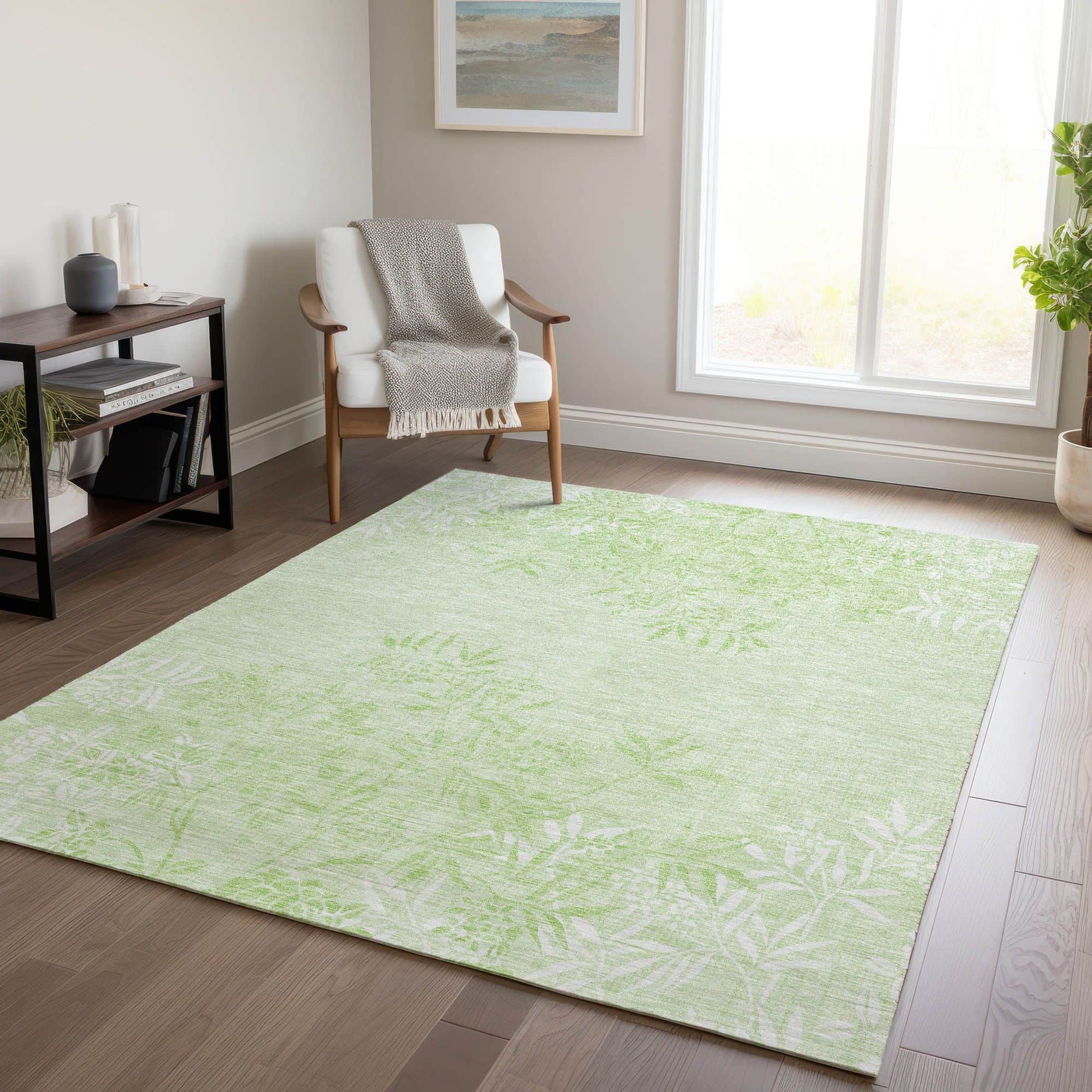 Machine Washable Mint Green Rug - Indoor / Outdoor - Kids / Pet Friendly Floral Print Rug