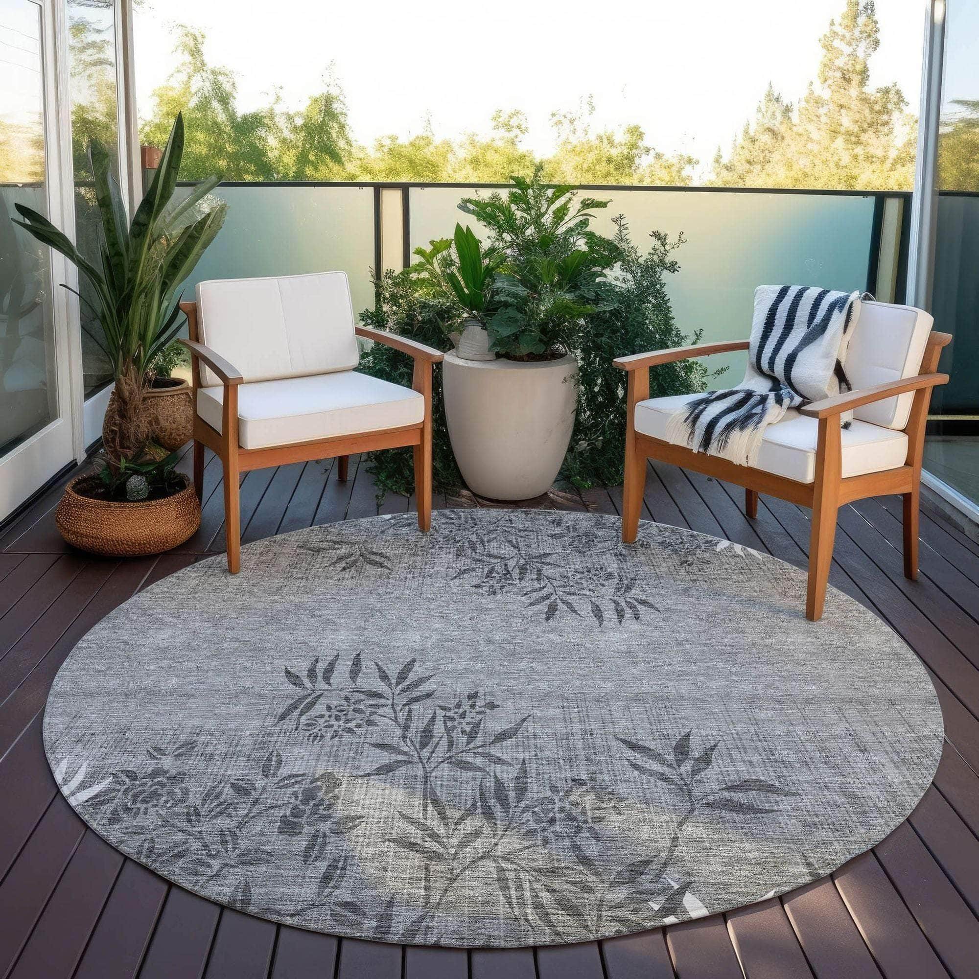 Machine Washable Pewter Gray Rug - Indoor / Outdoor - Kids / Pet Friendly Floral Print Rug