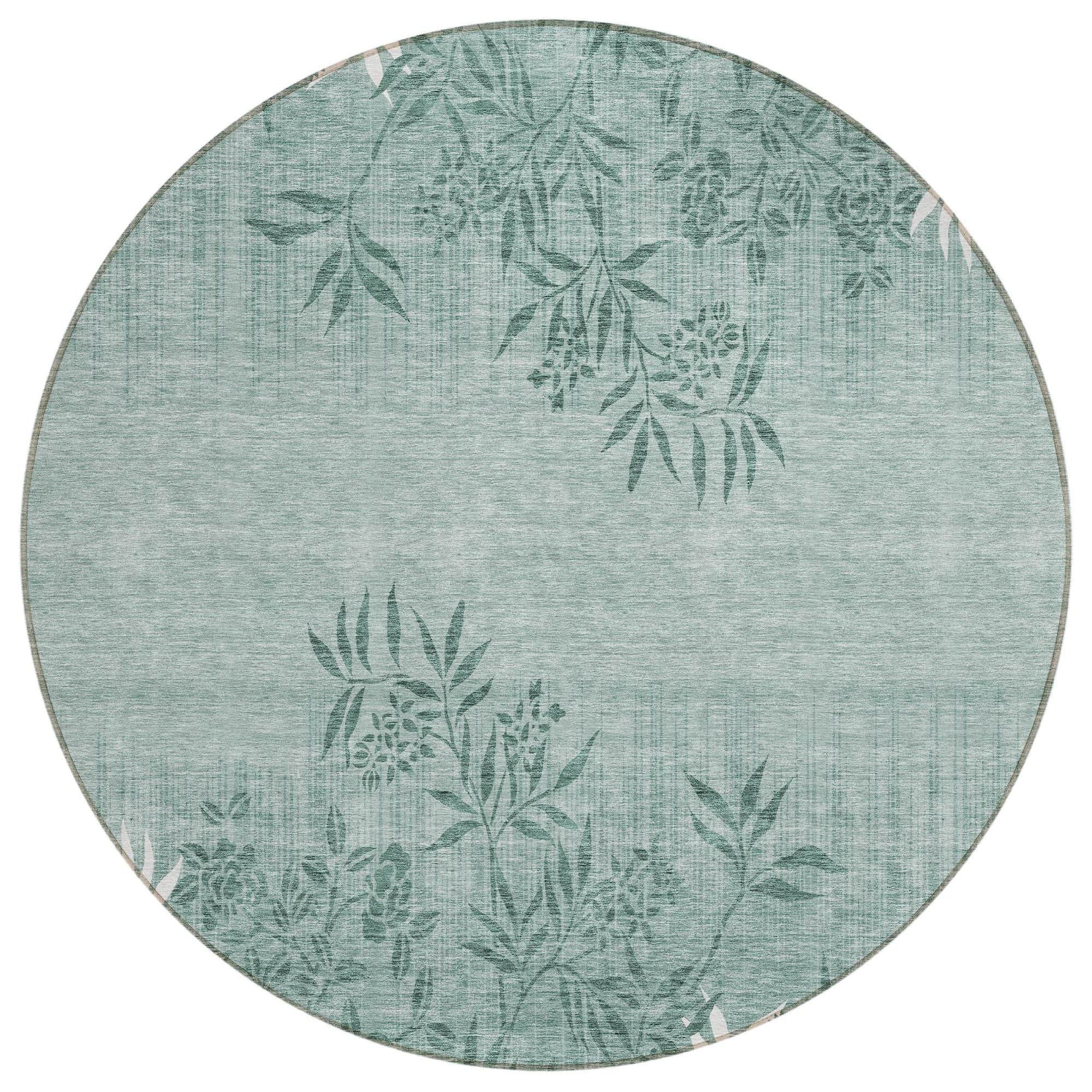 Machine Washable Sage Green Rug - Indoor / Outdoor - Kids / Pet Friendly Floral Print Rug