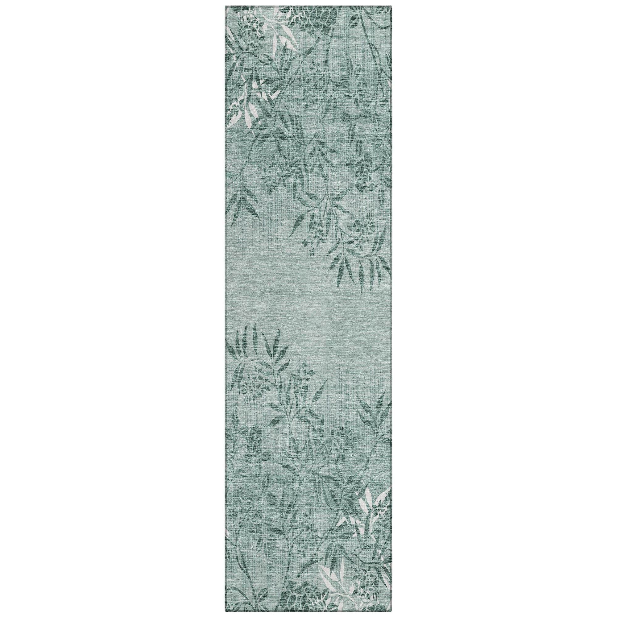 Machine Washable Sage Green Rug - Indoor / Outdoor - Kids / Pet Friendly Floral Print Rug