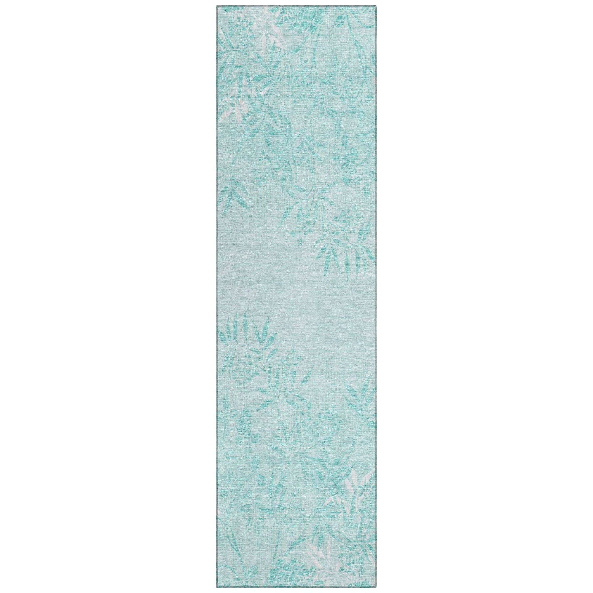 Machine Washable Teal Rug - Indoor / Outdoor - Kids / Pet Friendly Floral Print Rug