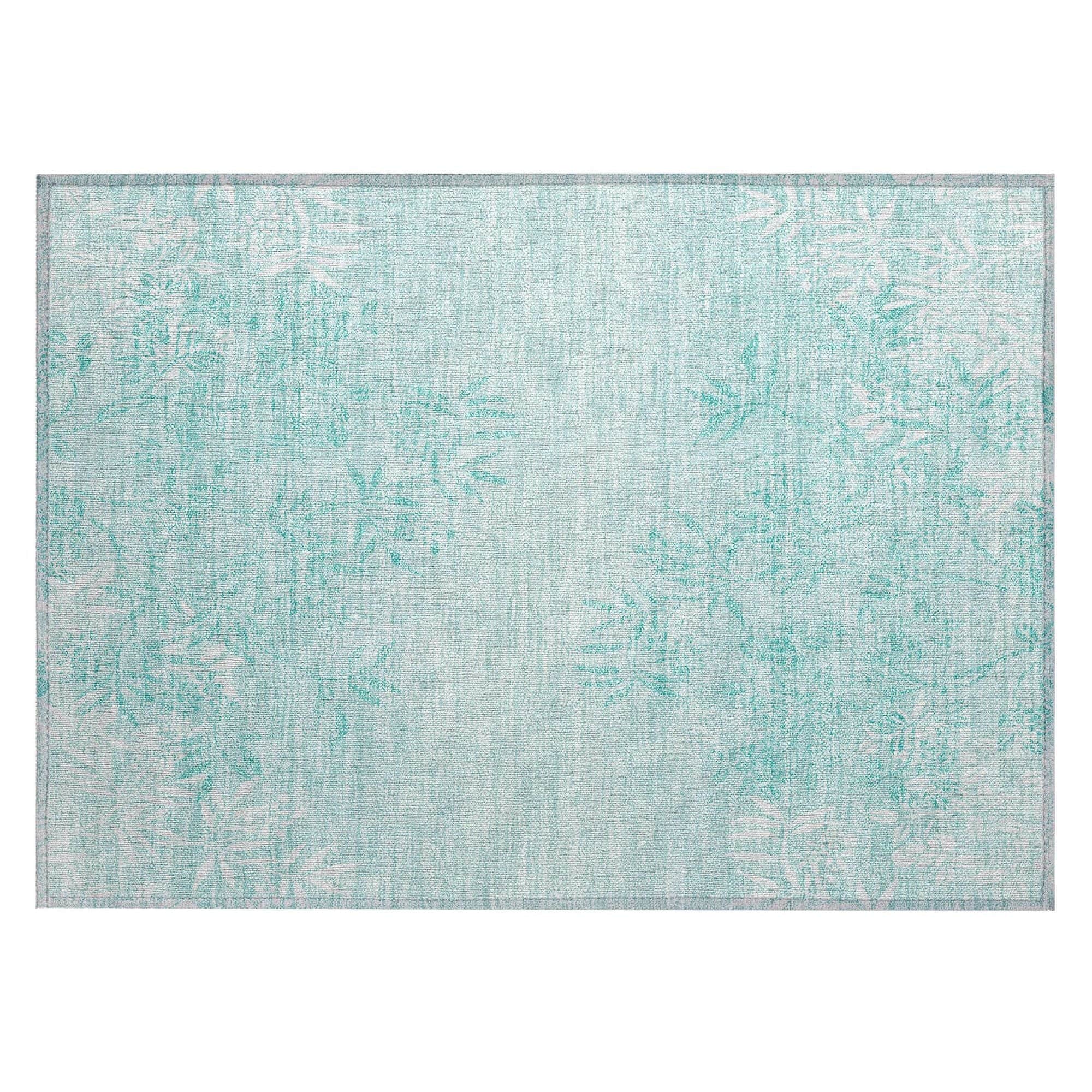 Machine Washable Teal Rug - Indoor / Outdoor - Kids / Pet Friendly Floral Print Rug