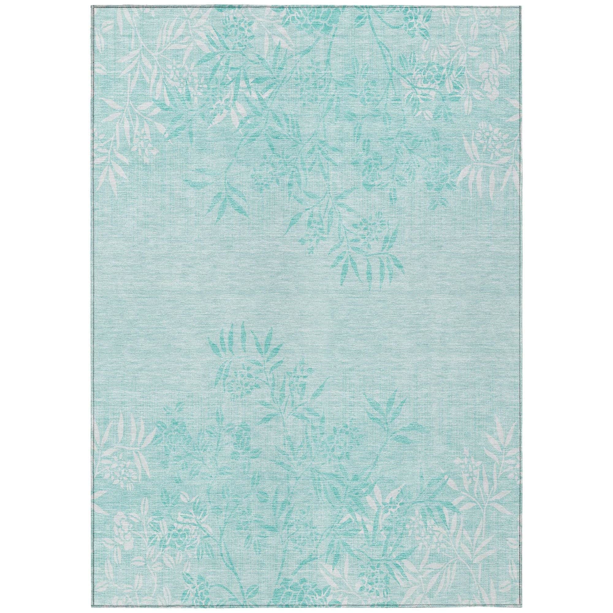 Machine Washable Teal Rug - Indoor / Outdoor - Kids / Pet Friendly Floral Print Rug