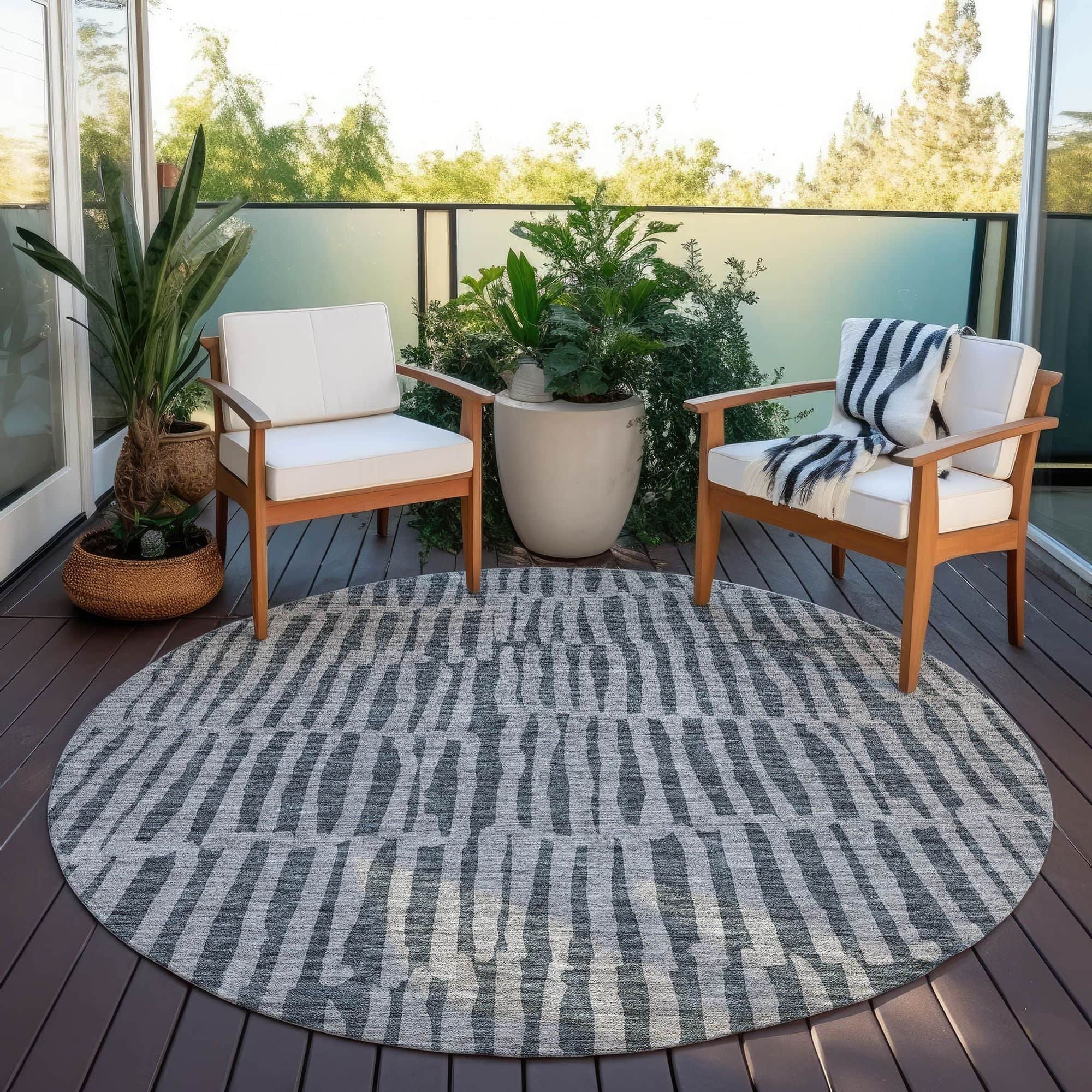 Machine Washable Charcoal Gray Rug - Indoor / Outdoor - Kids / Pet Friendly Striped Print Rug