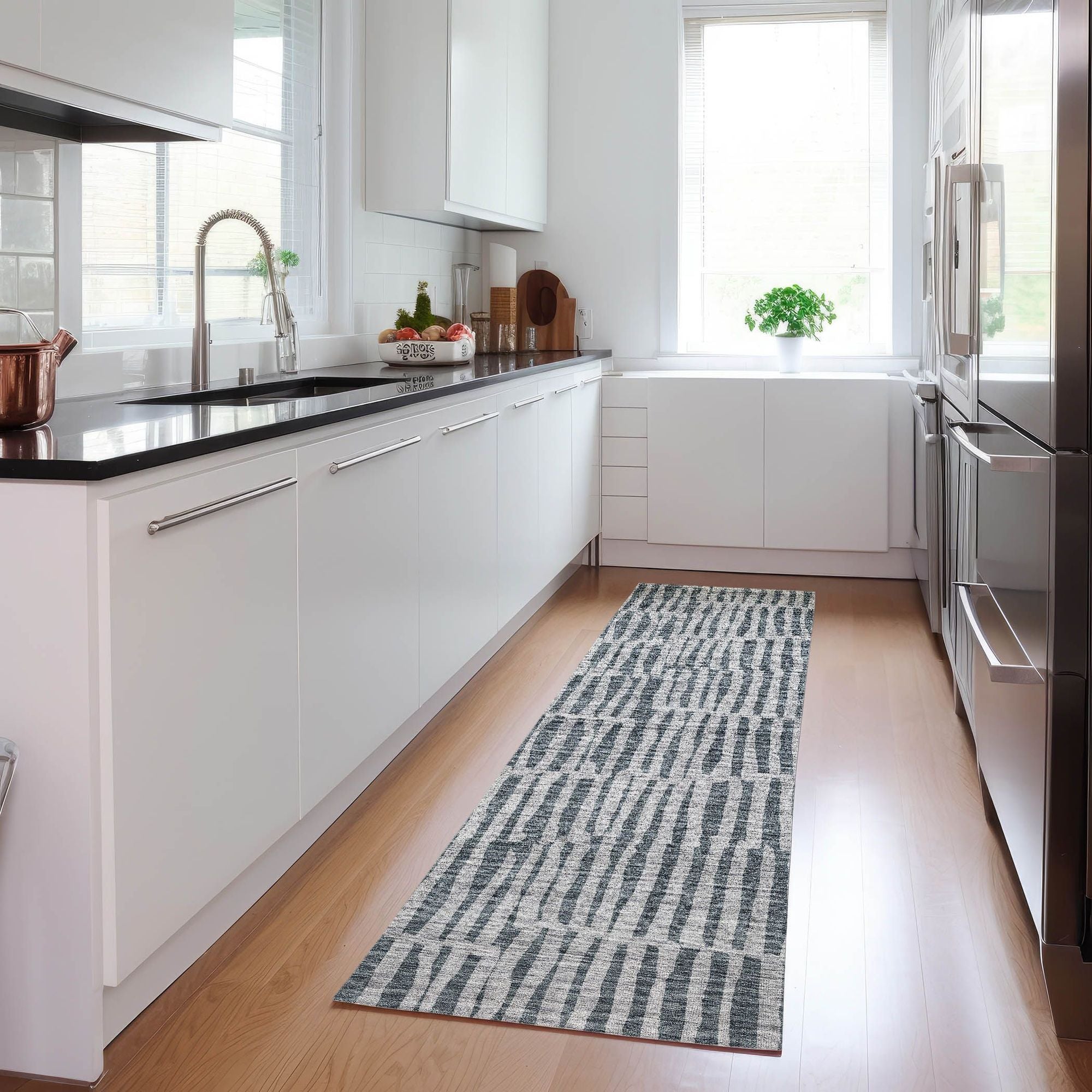 Machine Washable Charcoal Gray Rug - Indoor / Outdoor - Kids / Pet Friendly Striped Print Rug