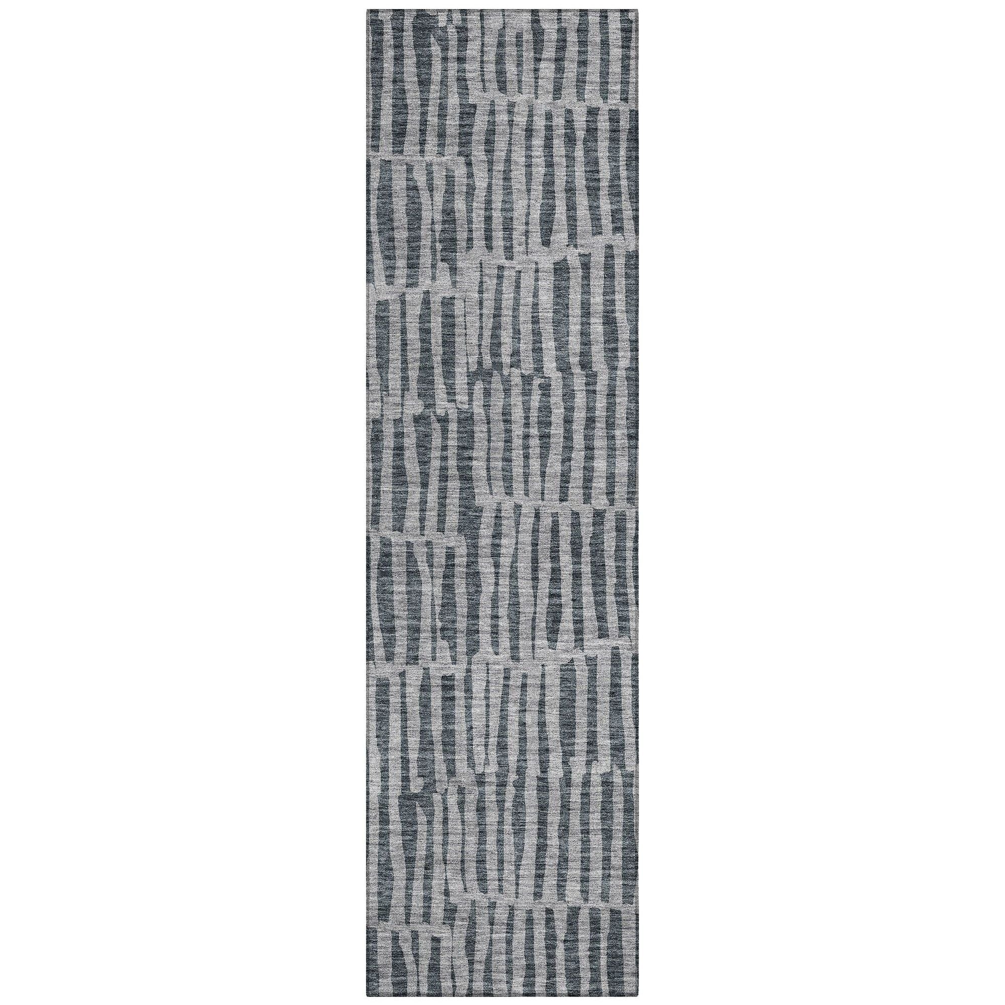Machine Washable Charcoal Gray Rug - Indoor / Outdoor - Kids / Pet Friendly Striped Print Rug