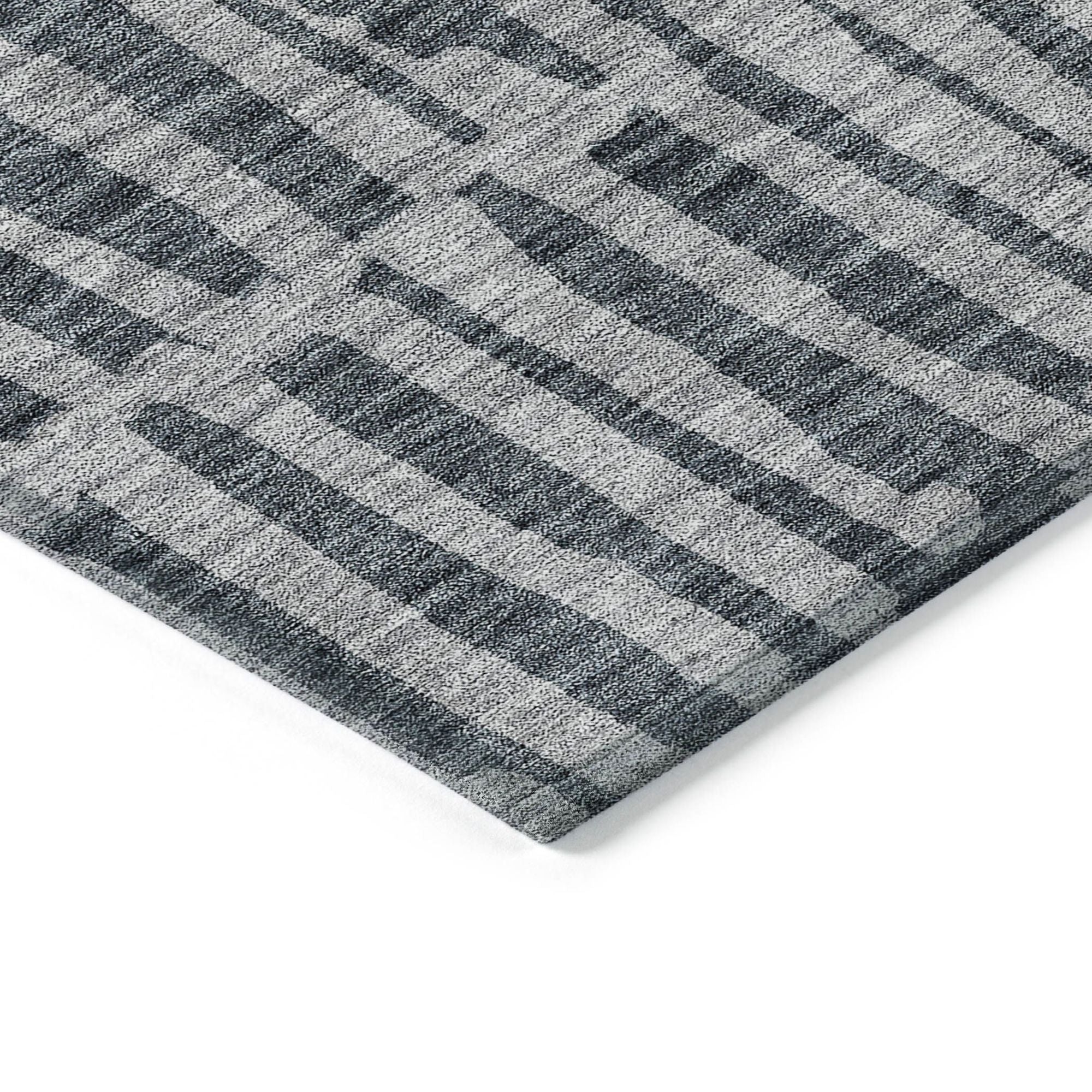Machine Washable Charcoal Gray Rug - Indoor / Outdoor - Kids / Pet Friendly Striped Print Rug