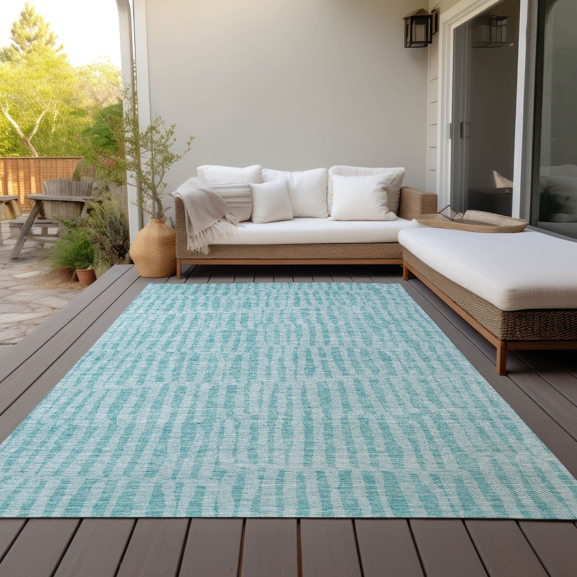 Machine Washable Teal Rug - Indoor / Outdoor - Kids / Pet Friendly Striped Print Rug