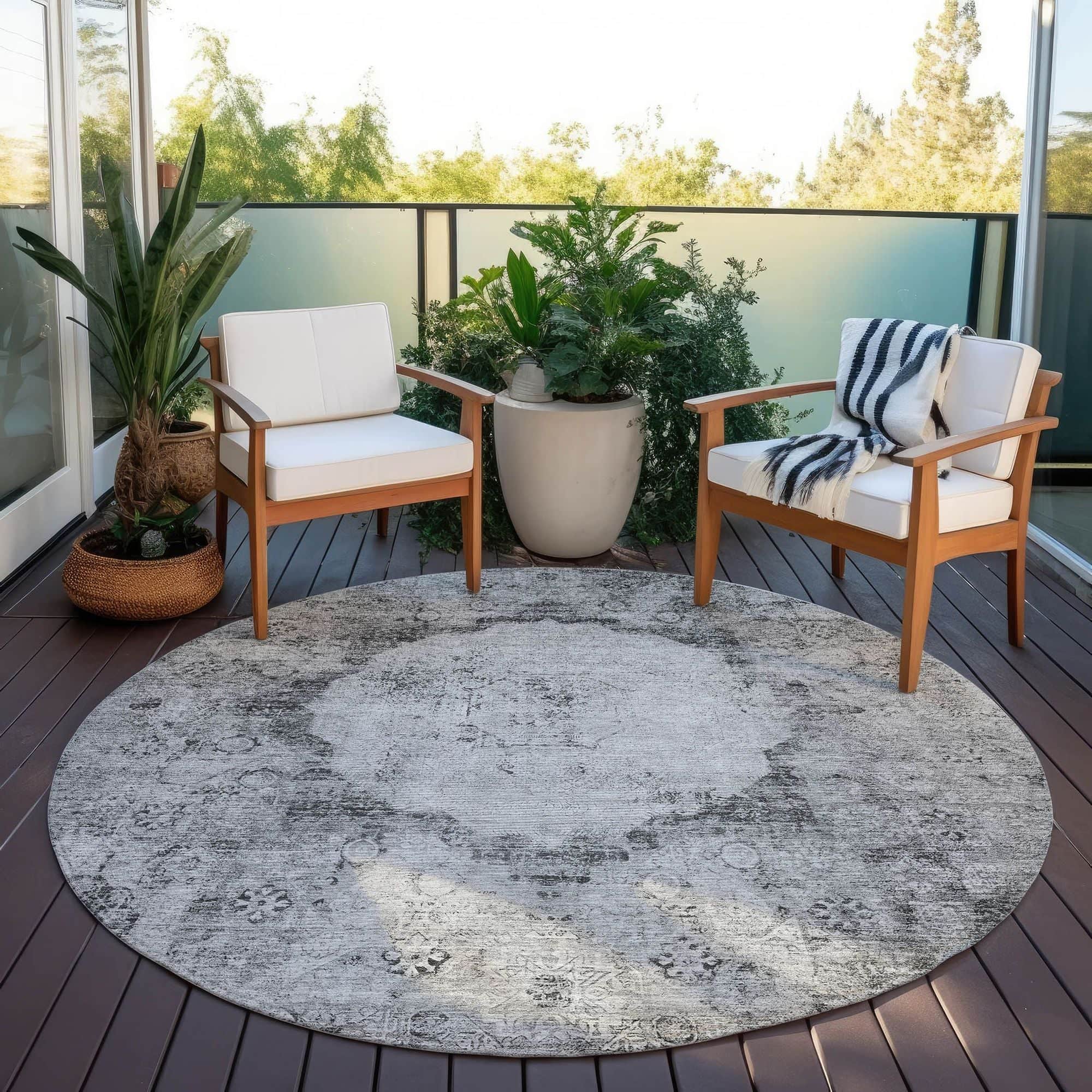 Machine Washable Gray Rug - Indoor / Outdoor - Kids / Pet Friendly Oriental Print Rug